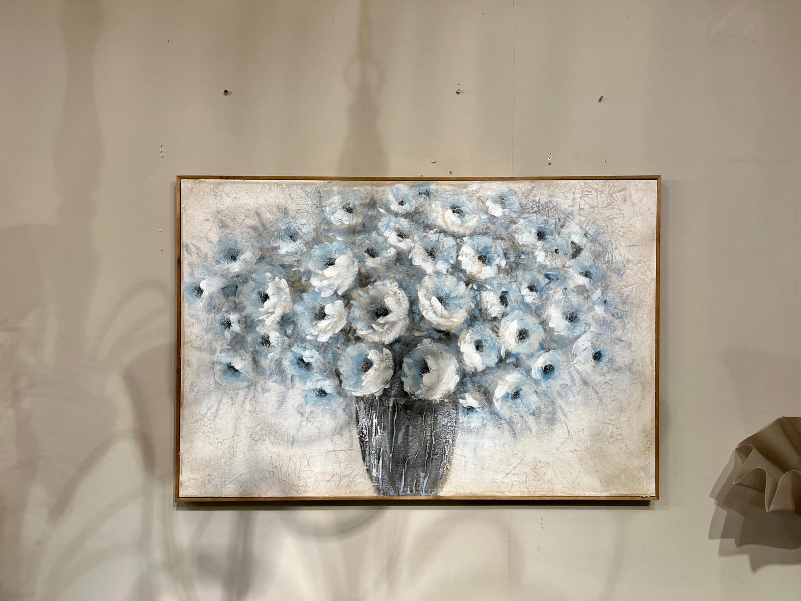 תמונה עבודת יד כד פרחים תכלת לבן 120/80 תמונה עבודת יד כד פרחים תכלת לבן 120/80