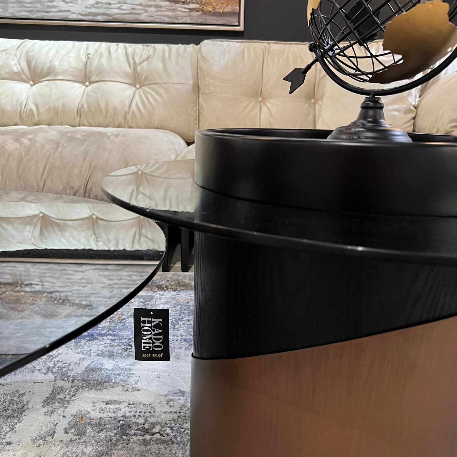 סט שולחנות סלון זכוכית כהה מגש שחור דגם קימי סט שולחנות סלון זכוכית כהה מגש שחור דגם קימי