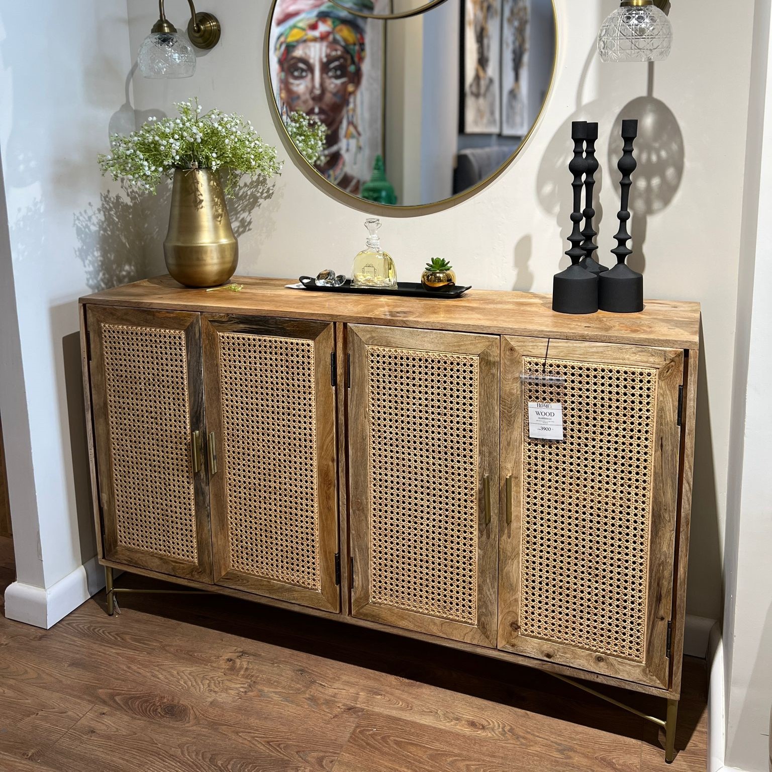 קומודה דגם ווד 4 דלתות עץ מנגו ראטן קומודה דגם ווד 4 דלתות עץ מנגו ראטן