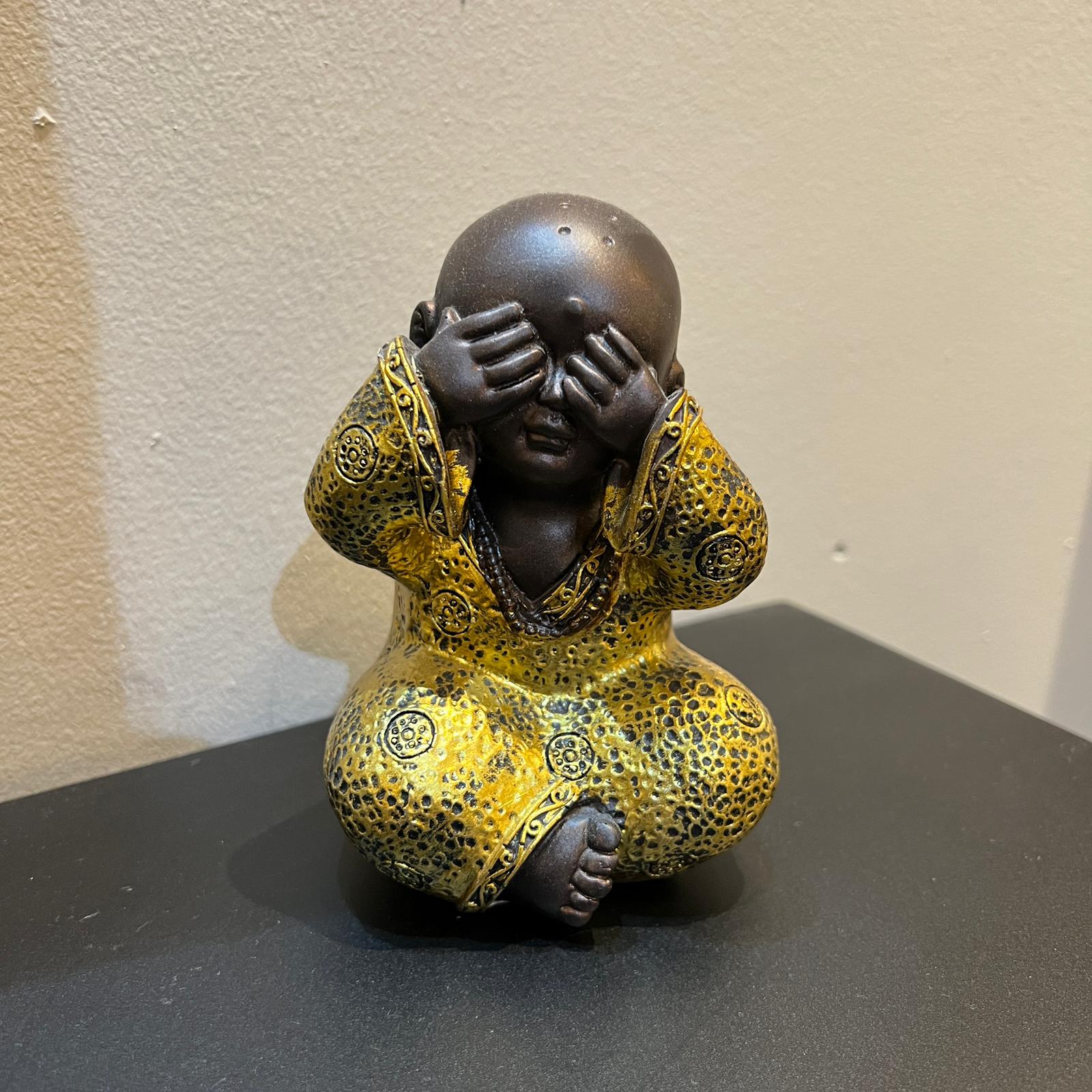 פסל בודהה שחור שמלה זהב יושב קטן