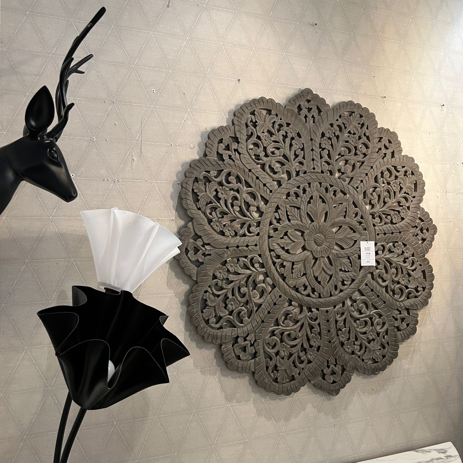 משרביה קיר עץ עגולה וינטג' אפור