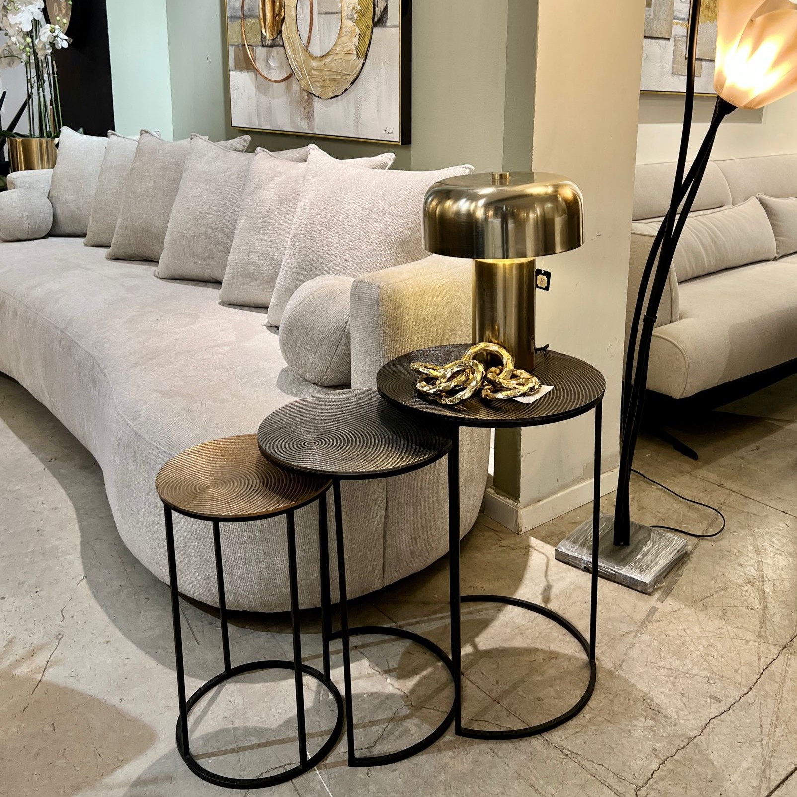 סט 3 שולחנות צד שחור זהב נחושת