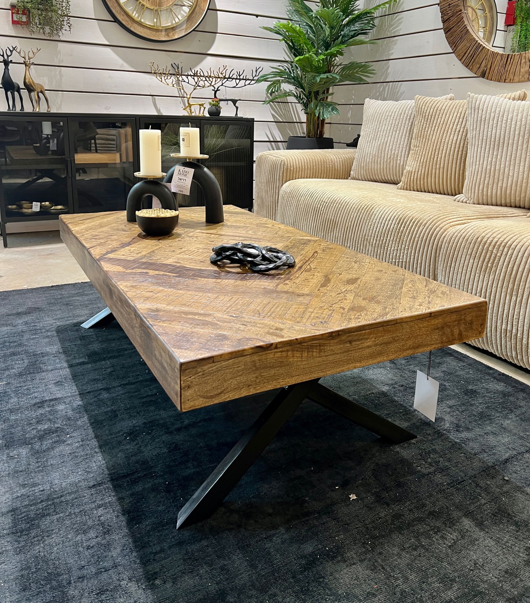 שולחן סלון עץ מלבני מעוין