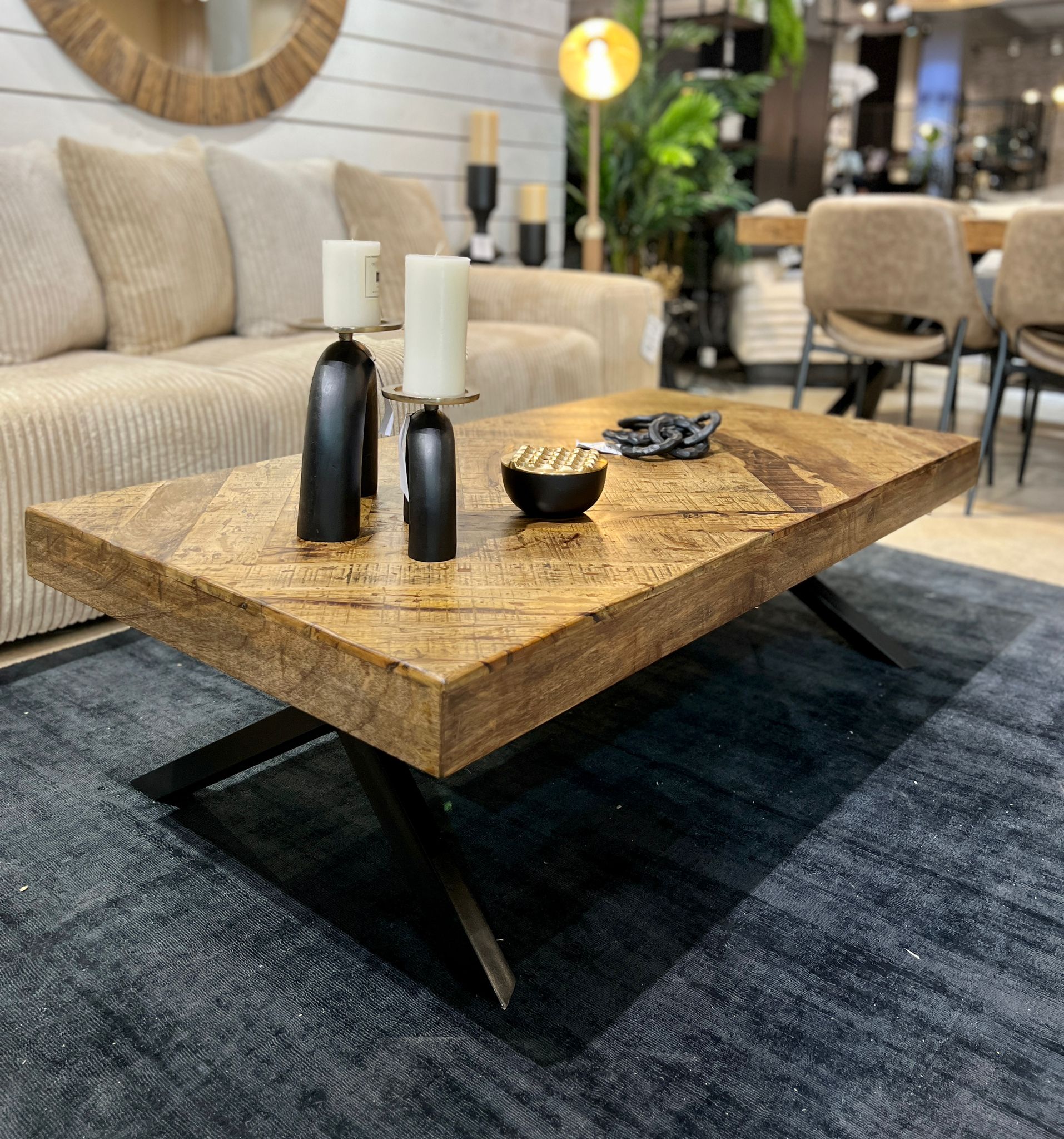 שולחן סלון עץ מלבני מעוין