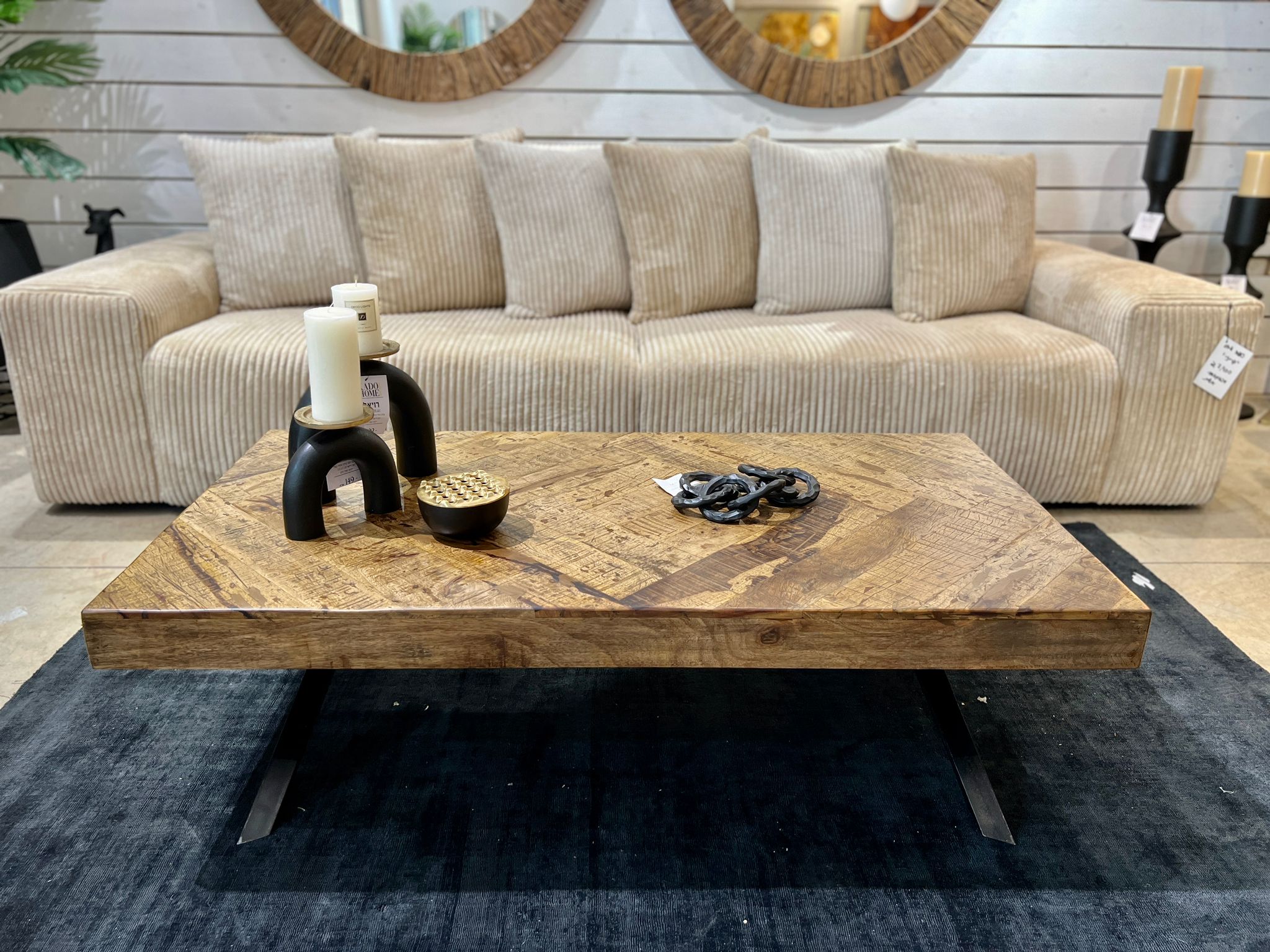 שולחן סלון עץ מלבני מעוין