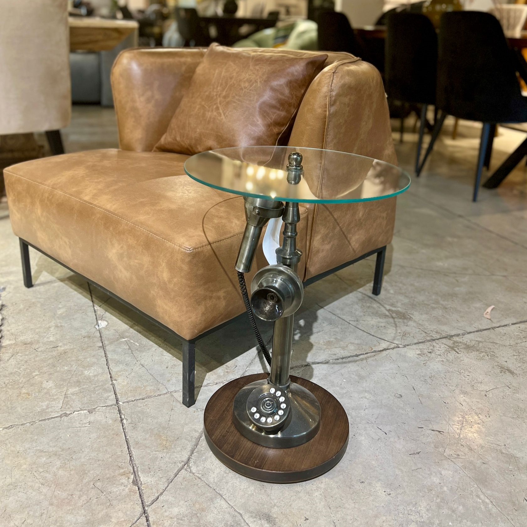 שולחן צד טלפון שחור זכוכית שולחן צד טלפון שחור זכוכית