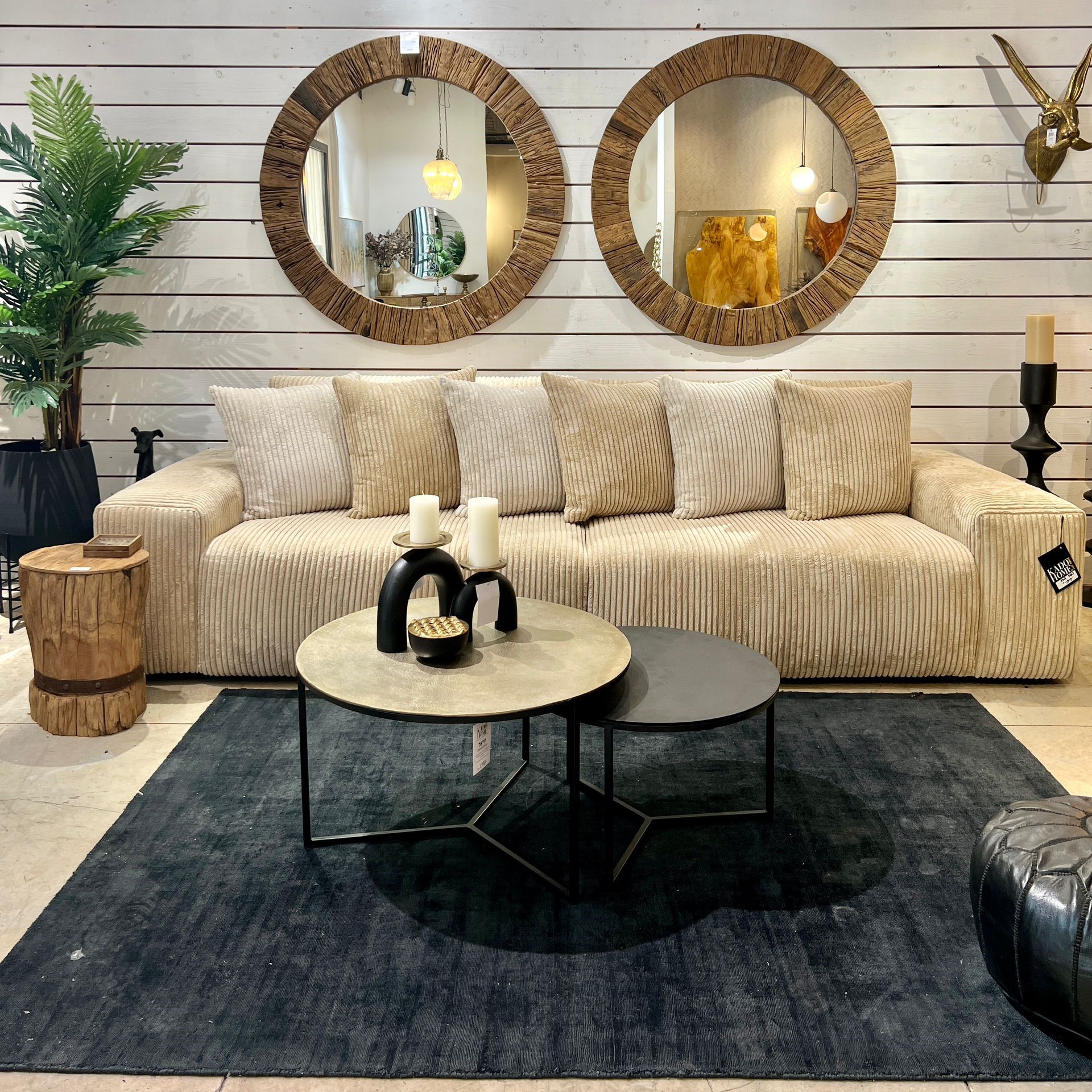 סט שולחנות סלון עגולים מרצדס מתכת זהב ושחור סט שולחנות סלון עגולים מרצדס מתכת זהב ושחור