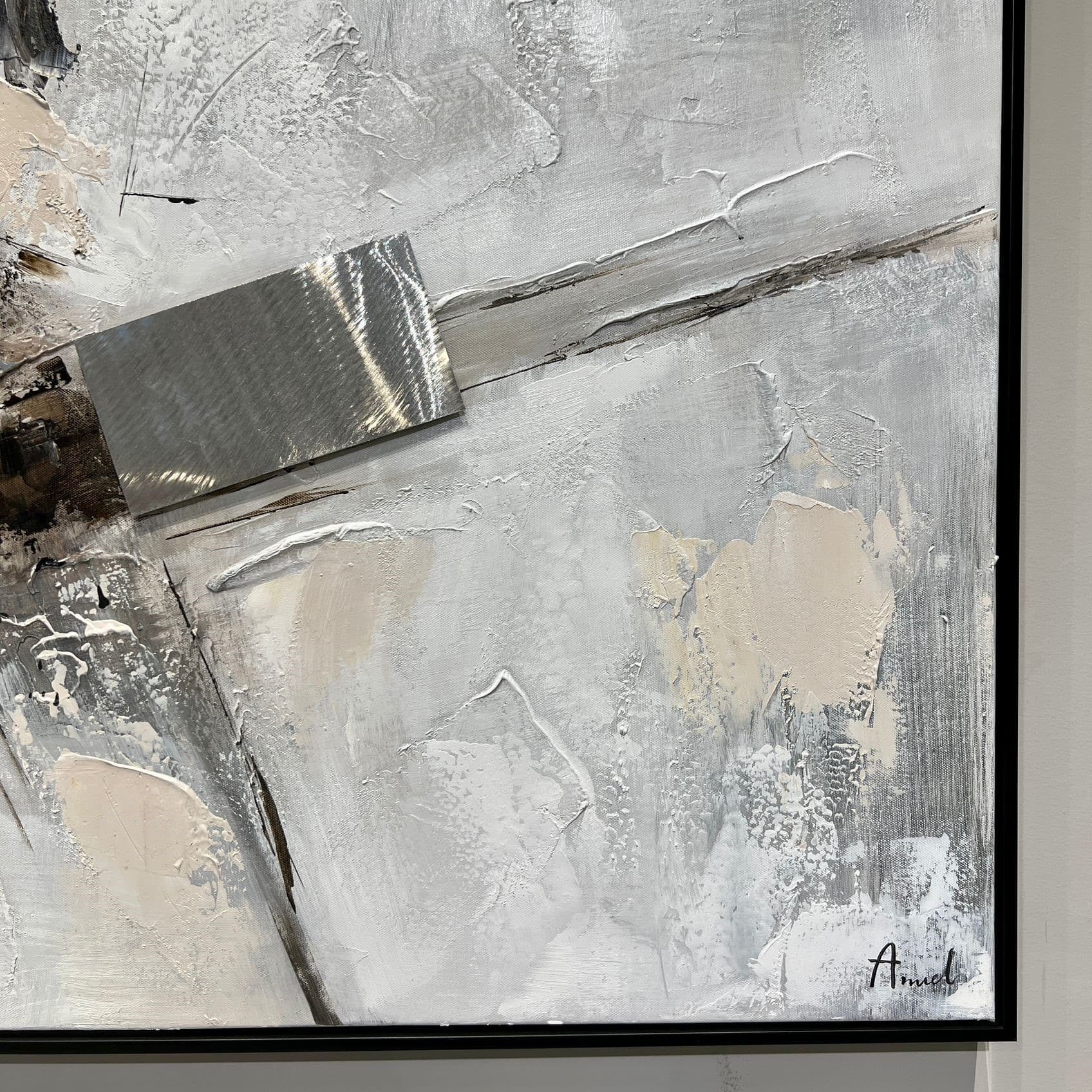 תמונה שמן אנאל בשילוב הדפסה עם מסגרת ריבועים כסופים בולטים 90/120 תמונה שמן אנאל בשילוב הדפסה עם מסגרת ריבועים כסופים בולטים 90/120