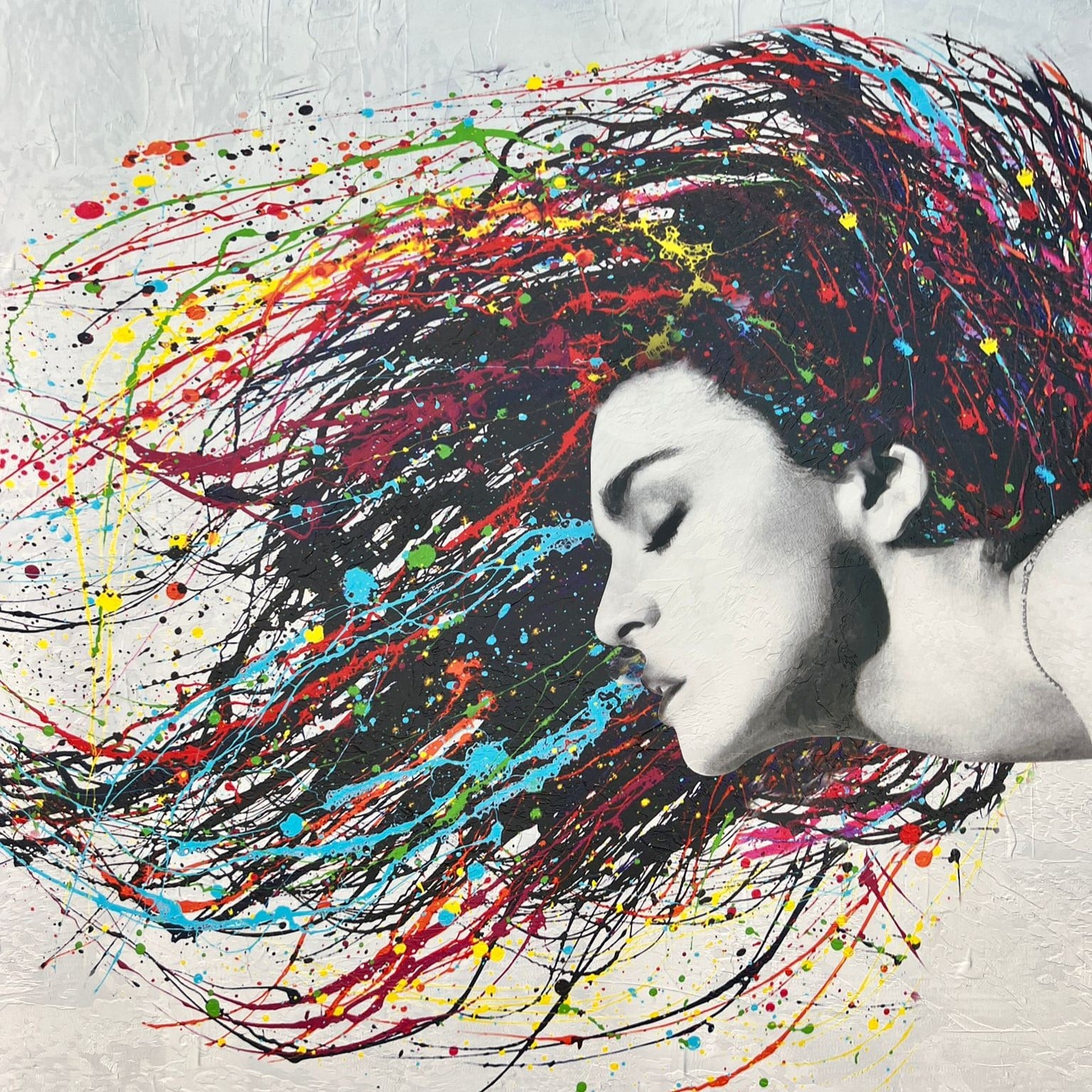 תמונת שמן אנאל אישה צבעונית בשילוב הדפסה עם מסגרת 100/100