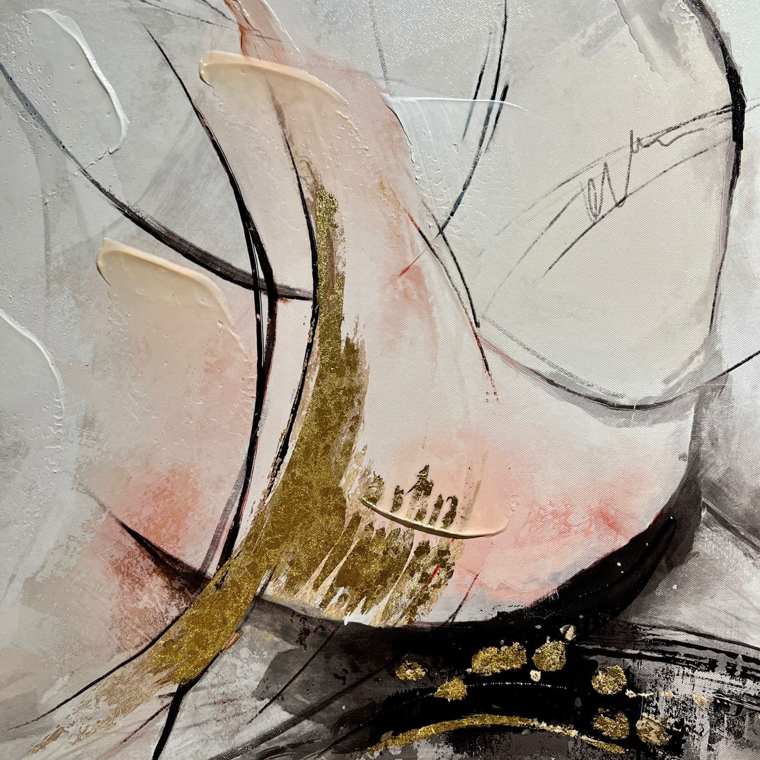 תמונת שמן אנאל ורוד זהב צבעים בשילוב הדפסה עם מסגרת 80/80