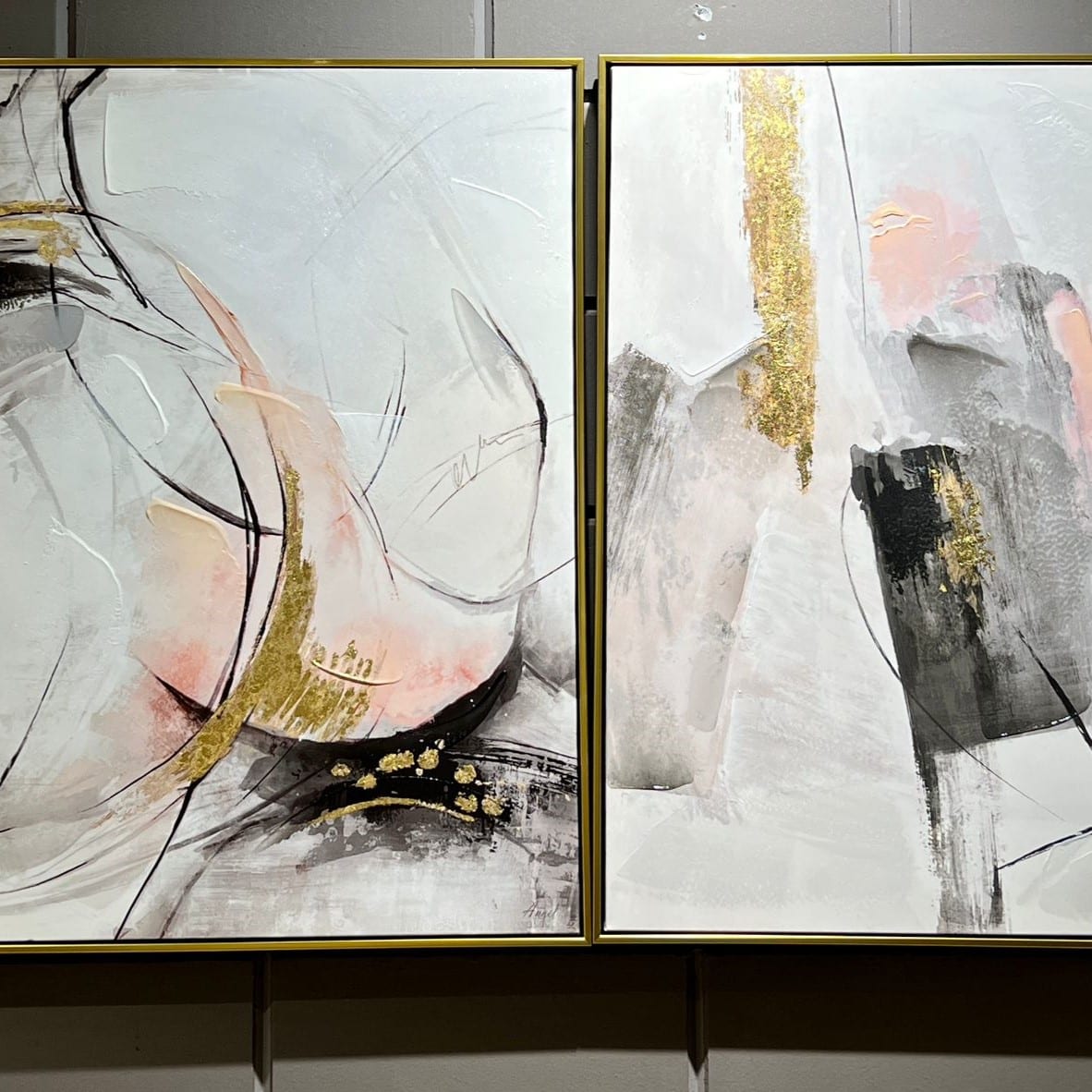 תמונת שמן אנאל ורוד זהב צבעים בשילוב הדפסה עם מסגרת 80/80