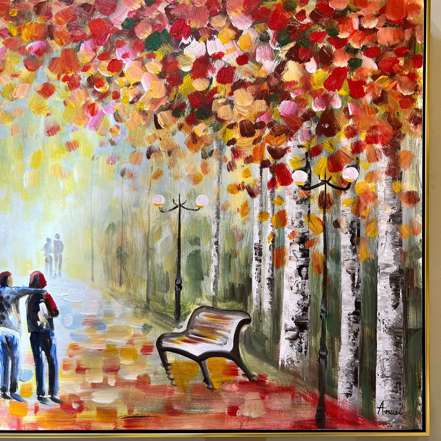 תמונת שמן יער צבעוני בשילוב הדפסה אנאל עם מסגרת 75/150