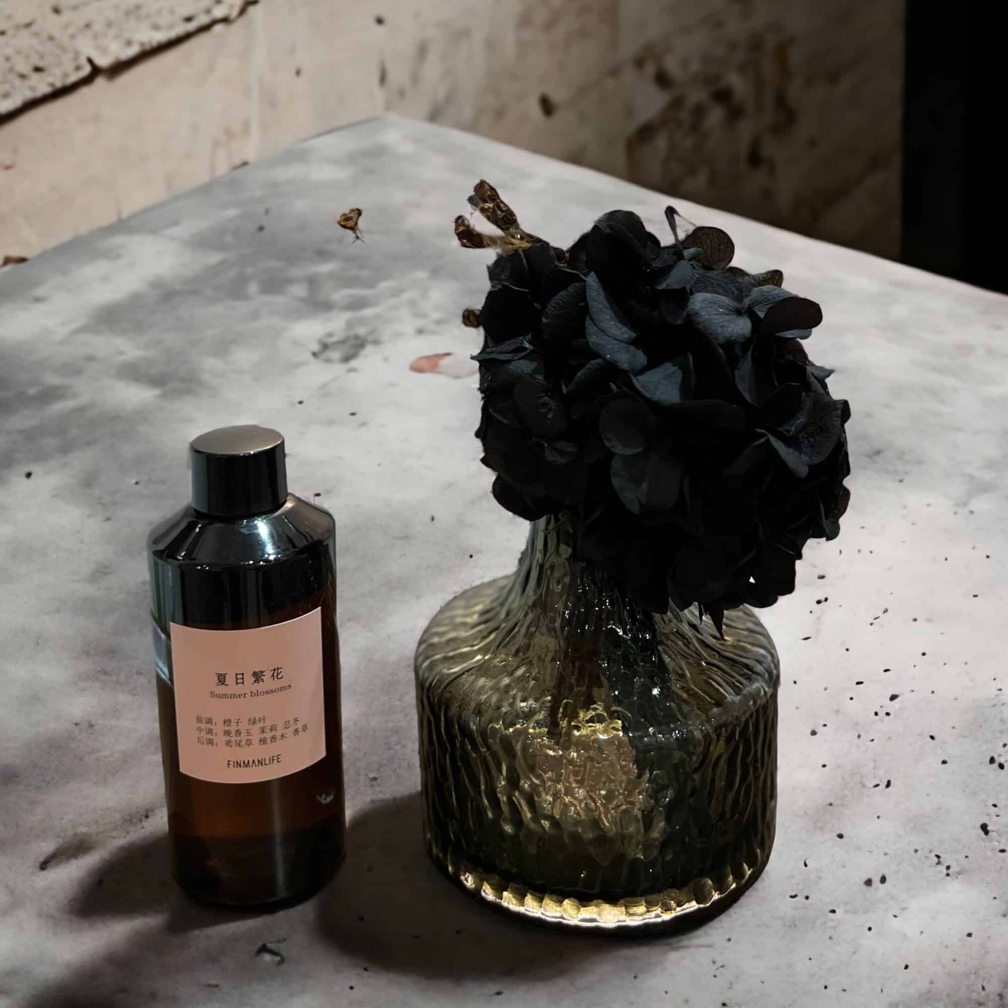 בקבוק מפיץ ריח פרחים שחורים דגם איקו בקבוק מפיץ ריח פרחים שחורים דגם איקו