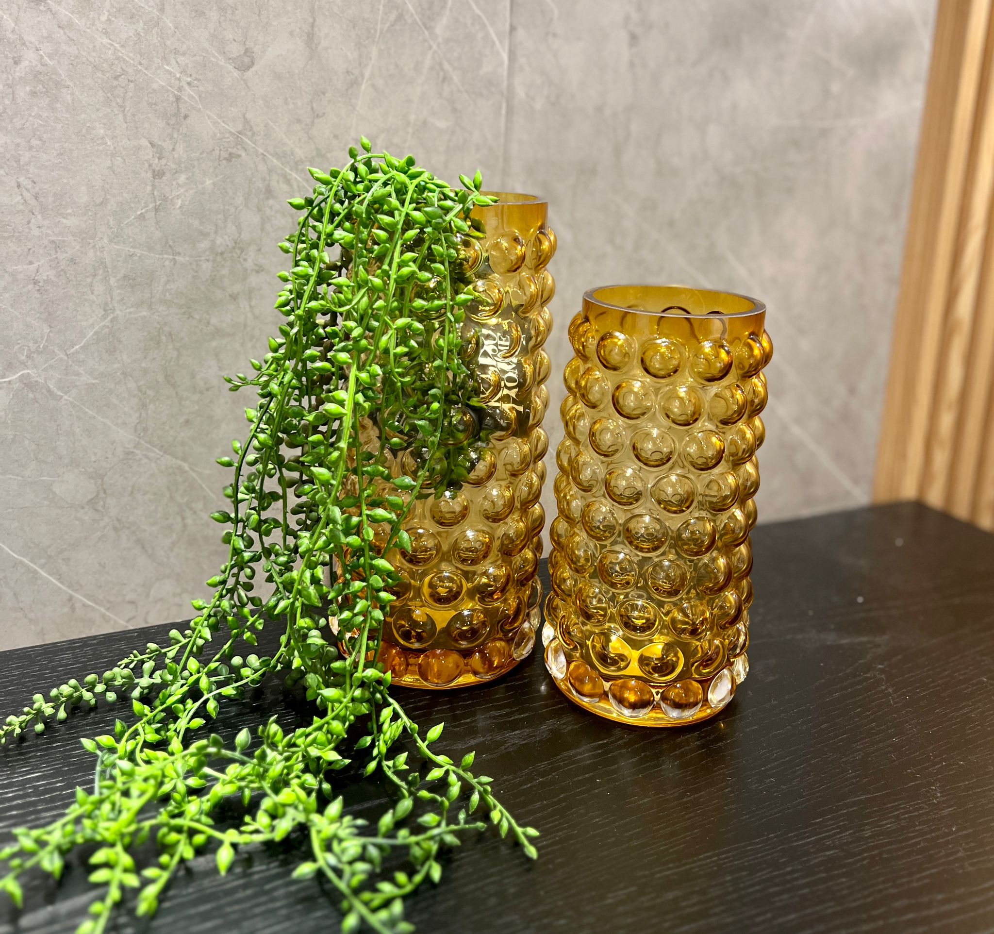 כד זכוכית אמבר צילינדר גבוהה/נמוך בליטות עגולות דגם איקו