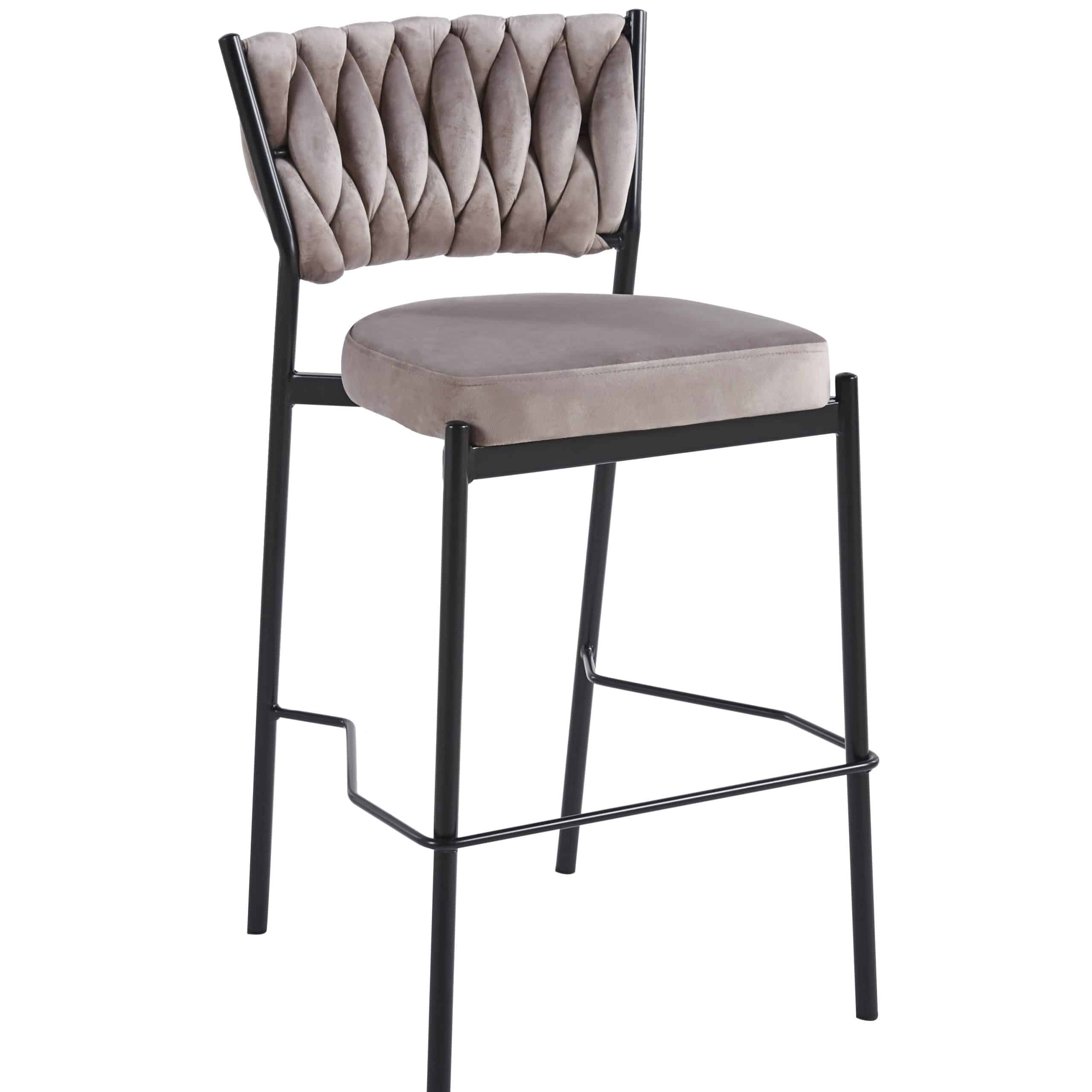 כסא בר קלוע רגל שחורה קטיפה בז דגם מרילין כסא בר קלוע רגל שחורה קטיפה בז דגם מרילין