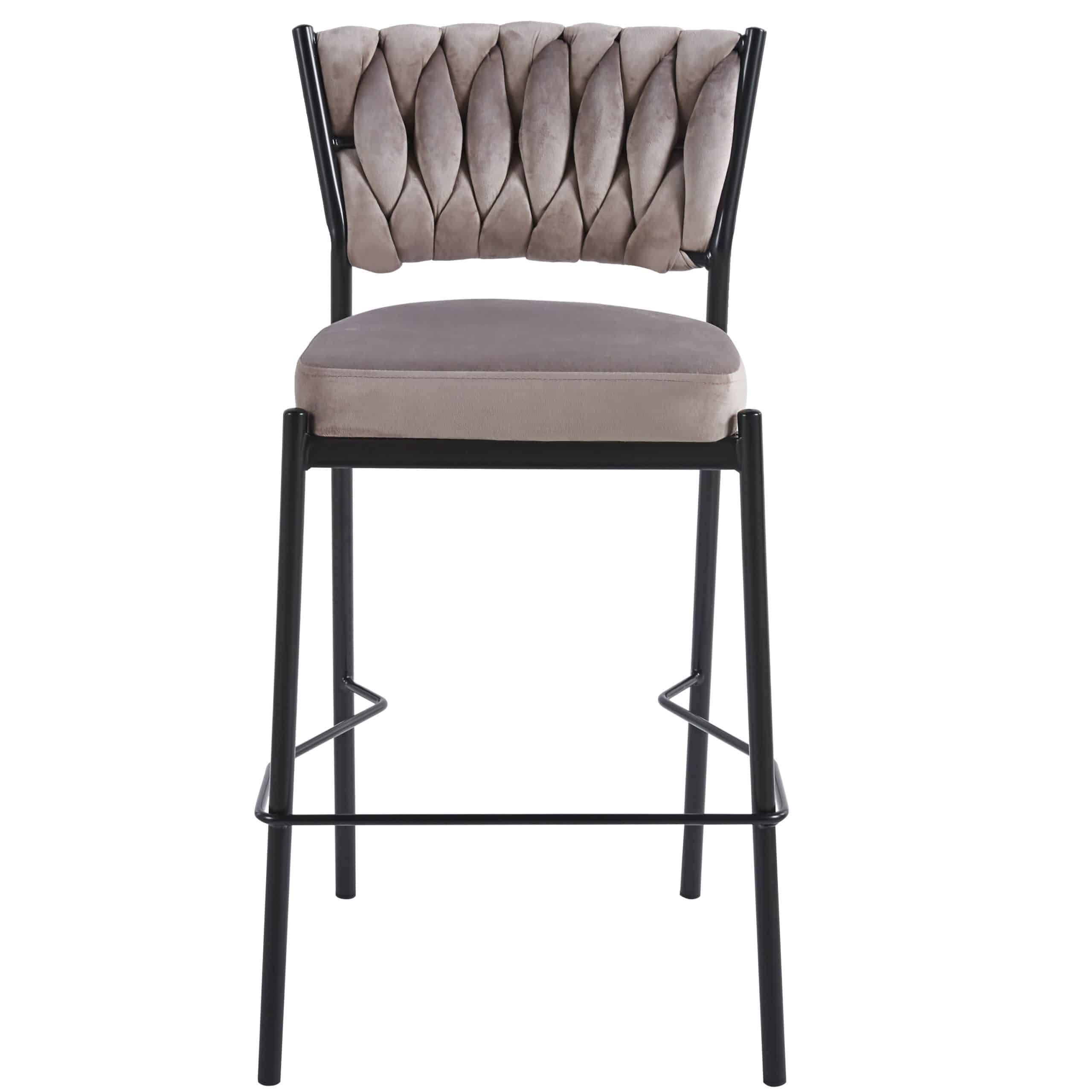 כסא בר קלוע רגל שחורה קטיפה בז דגם מרילין כסא בר קלוע רגל שחורה קטיפה בז דגם מרילין