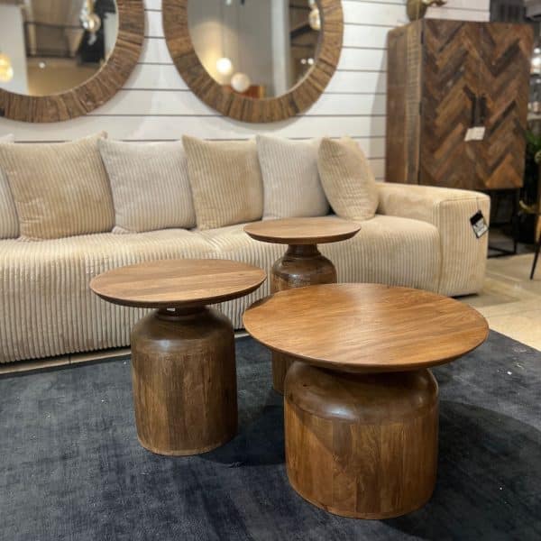 שולחן צד עגול עץ טבעי