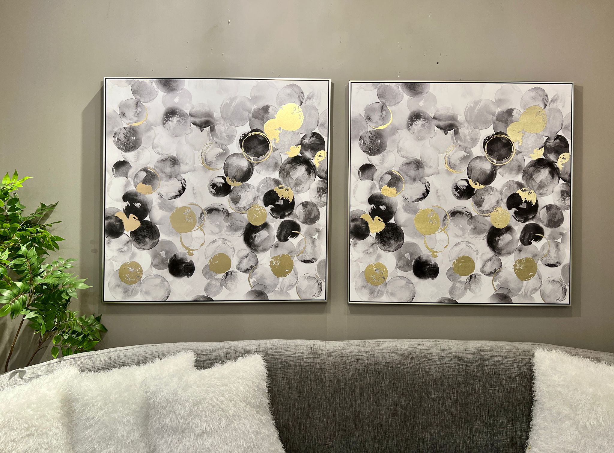 תמונה שמן עיגולים קטנים בשילוב הדפסה אנאל עם מסגרת