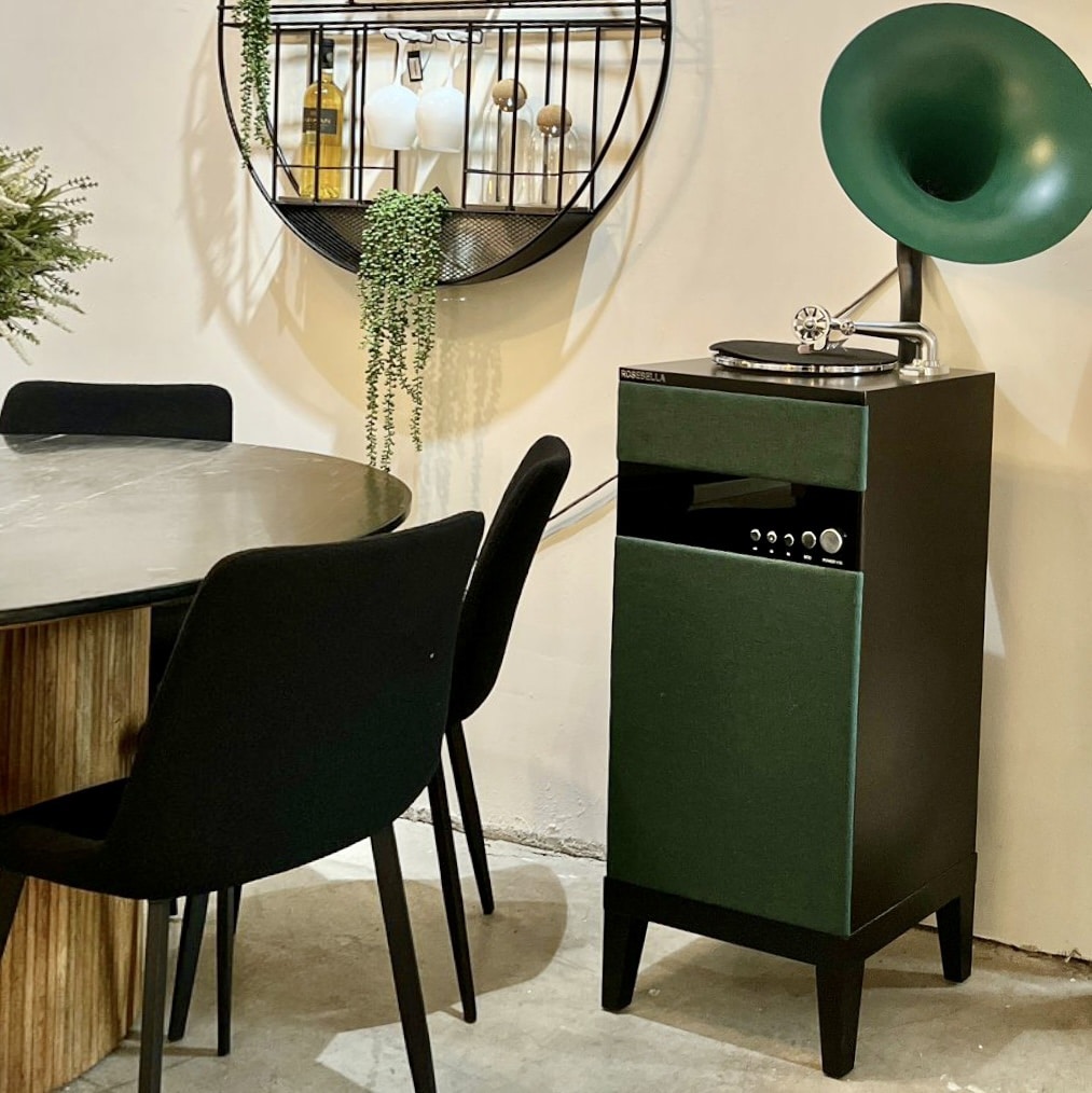 תיבת נגינה גרמופון תקליטים וינטג מודרני ירוק דגם איקו רצפתי (מתחבר וייפי)