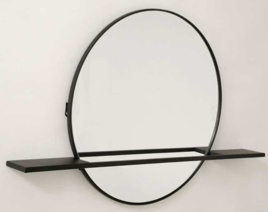 מראה עגולה + מדף מתכת בצבע שחור
