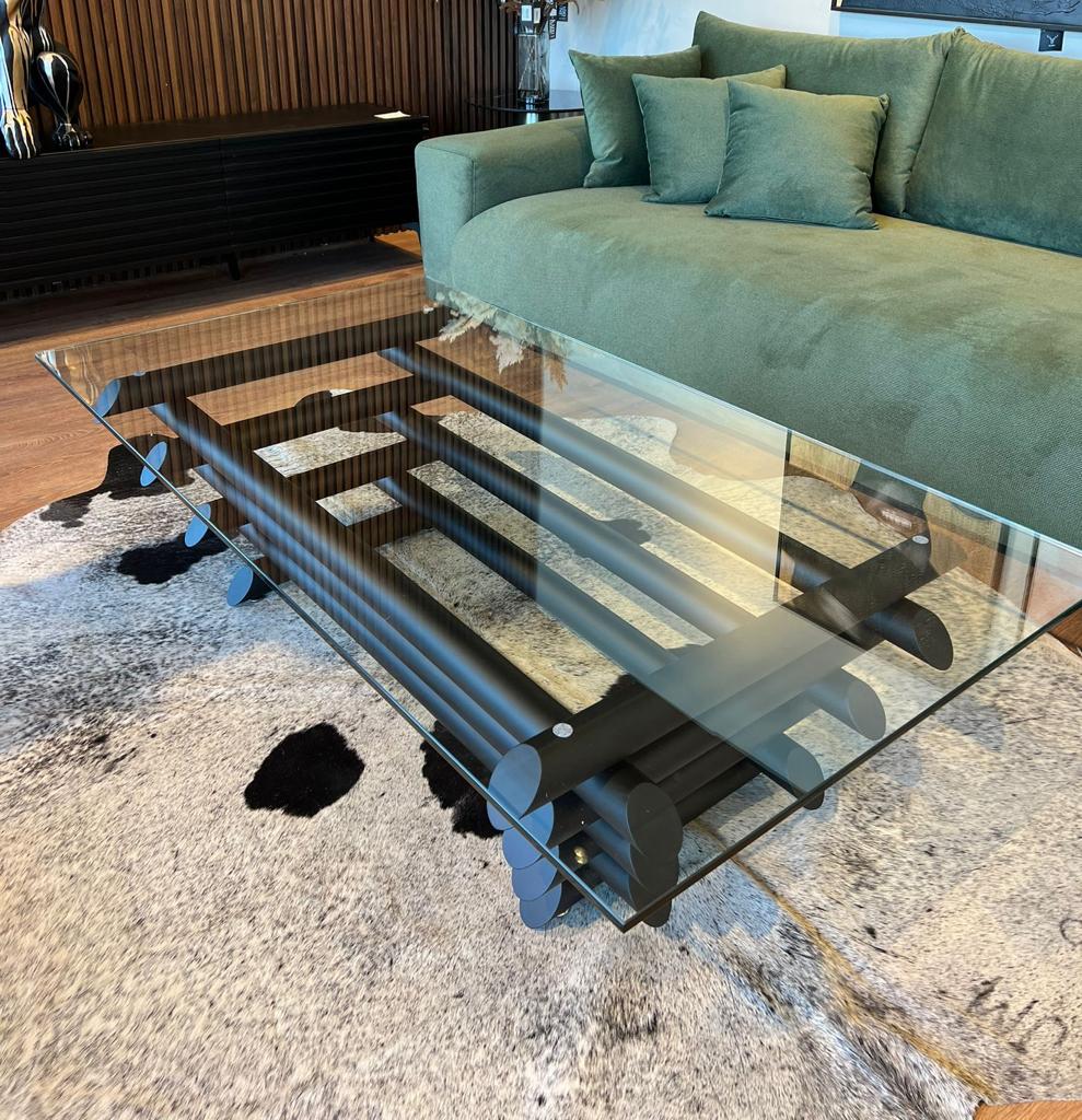 שולחן קפה זכוכית מלבני רגלי נירוסטה שחור מט שולחן קפה זכוכית מלבני רגלי נירוסטה שחור מט