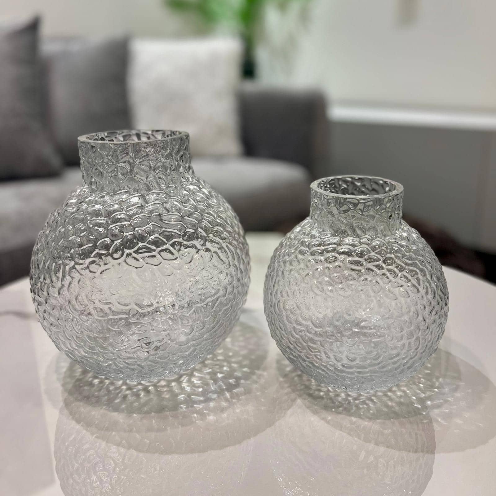 כד זכוכית עגול ריקועים פיה ישרה דגם איקו