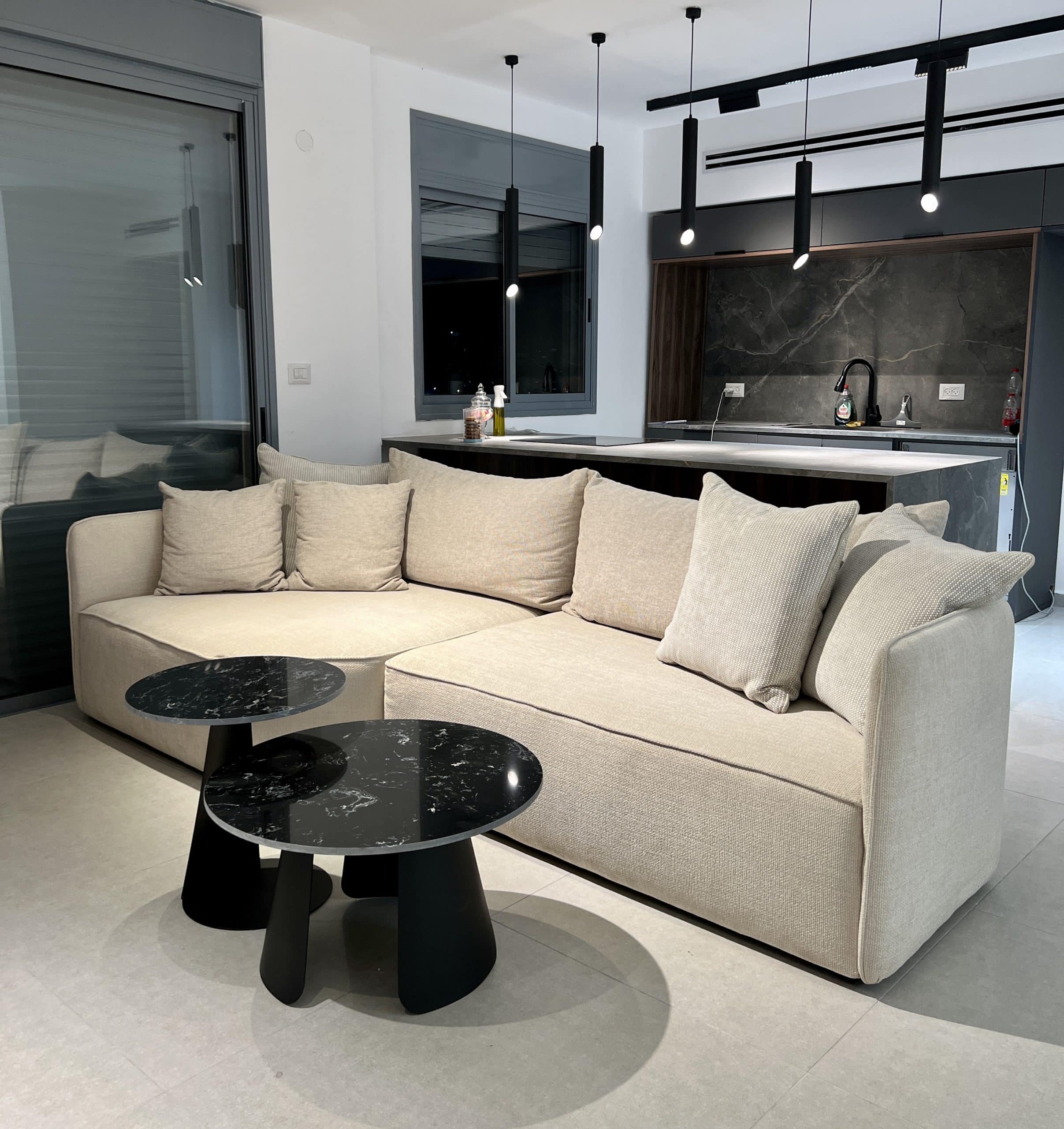 סט שולחנות סלון עגולים דגם איקו מרבל שחור - אחרון במלאי!