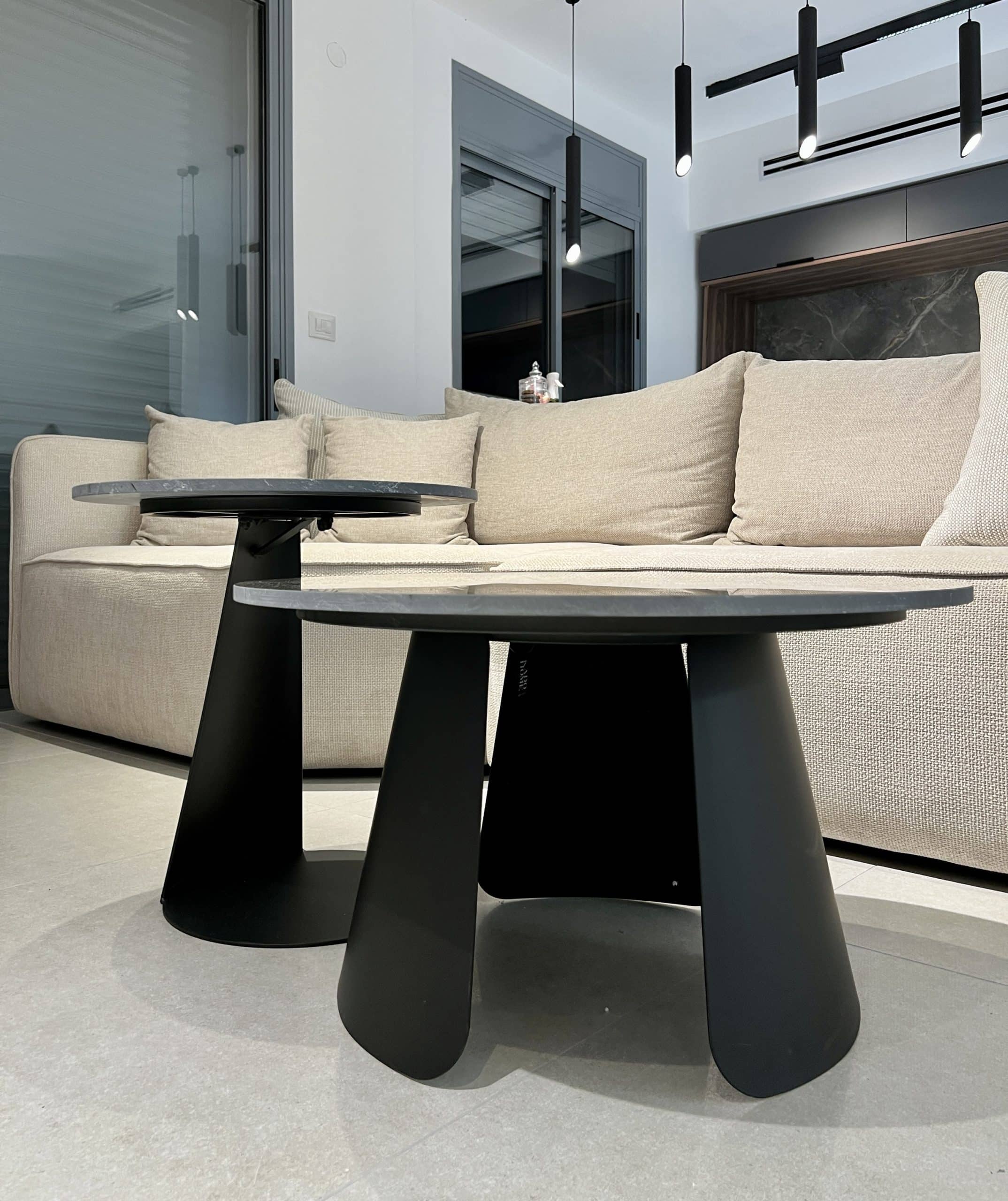 סט שולחנות סלון עגולים דגם איקו מרבל שחור - אחרון במלאי!