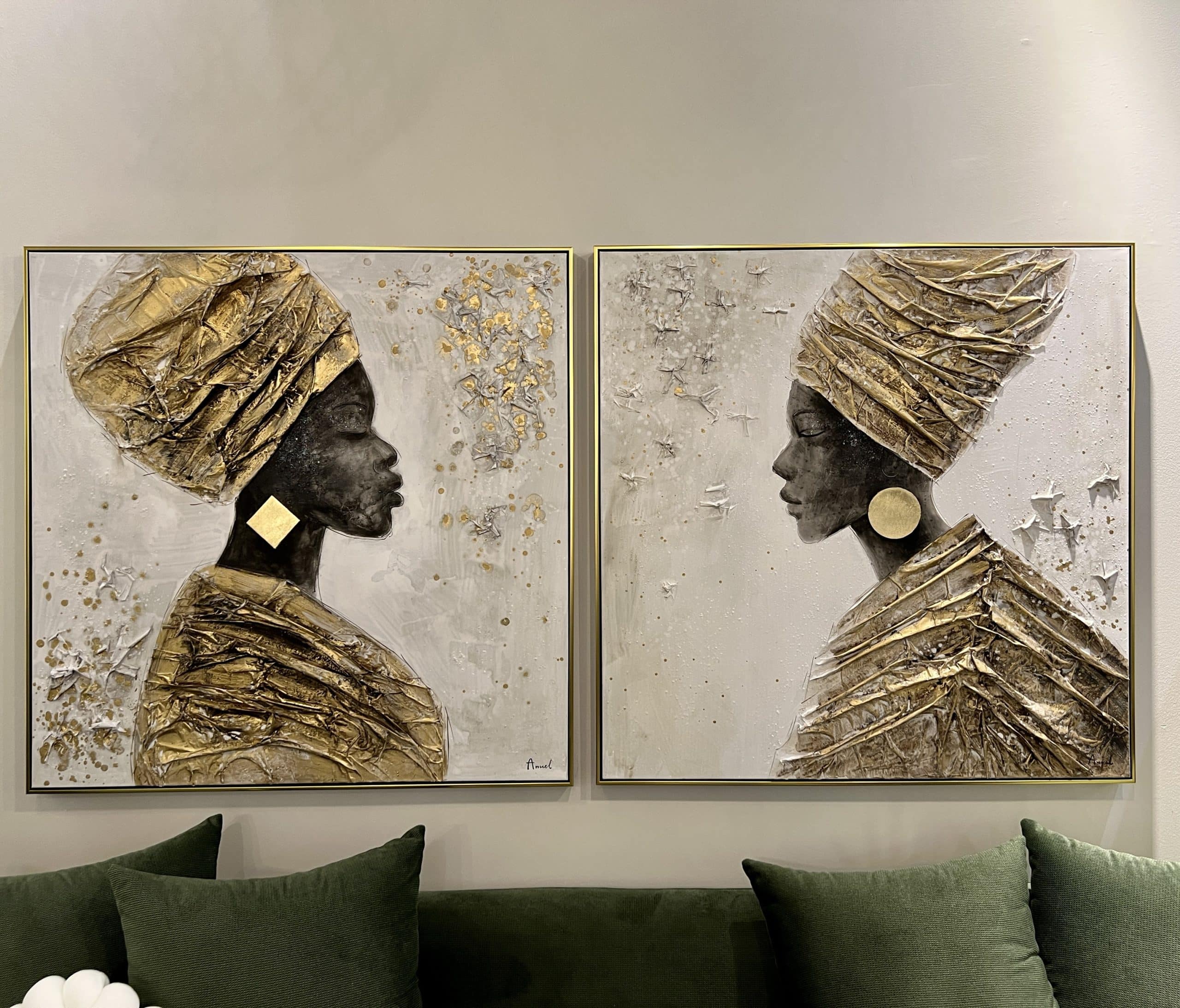 תמונת שמן אפריקאית בשילוב הדפסה אנאל עם מסגרת