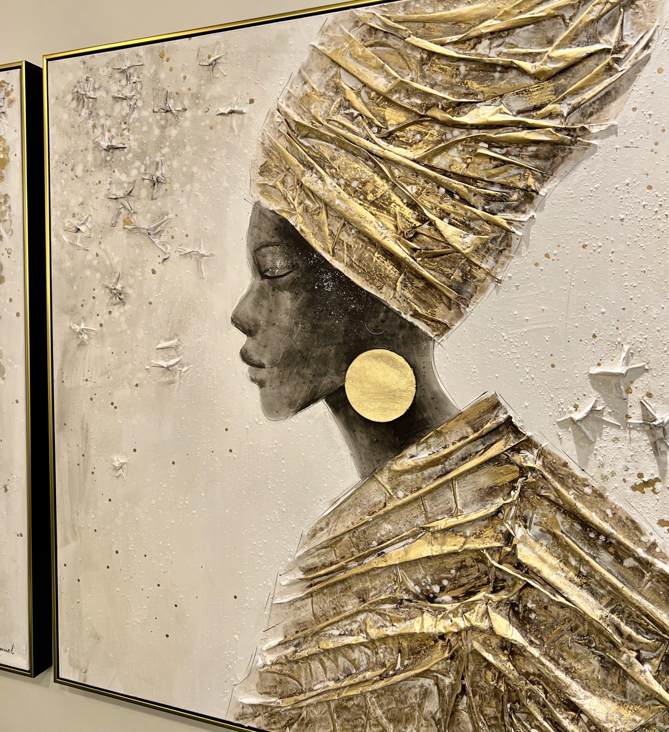 תמונת שמן אפריקאית בשילוב הדפסה אנאל עם מסגרת