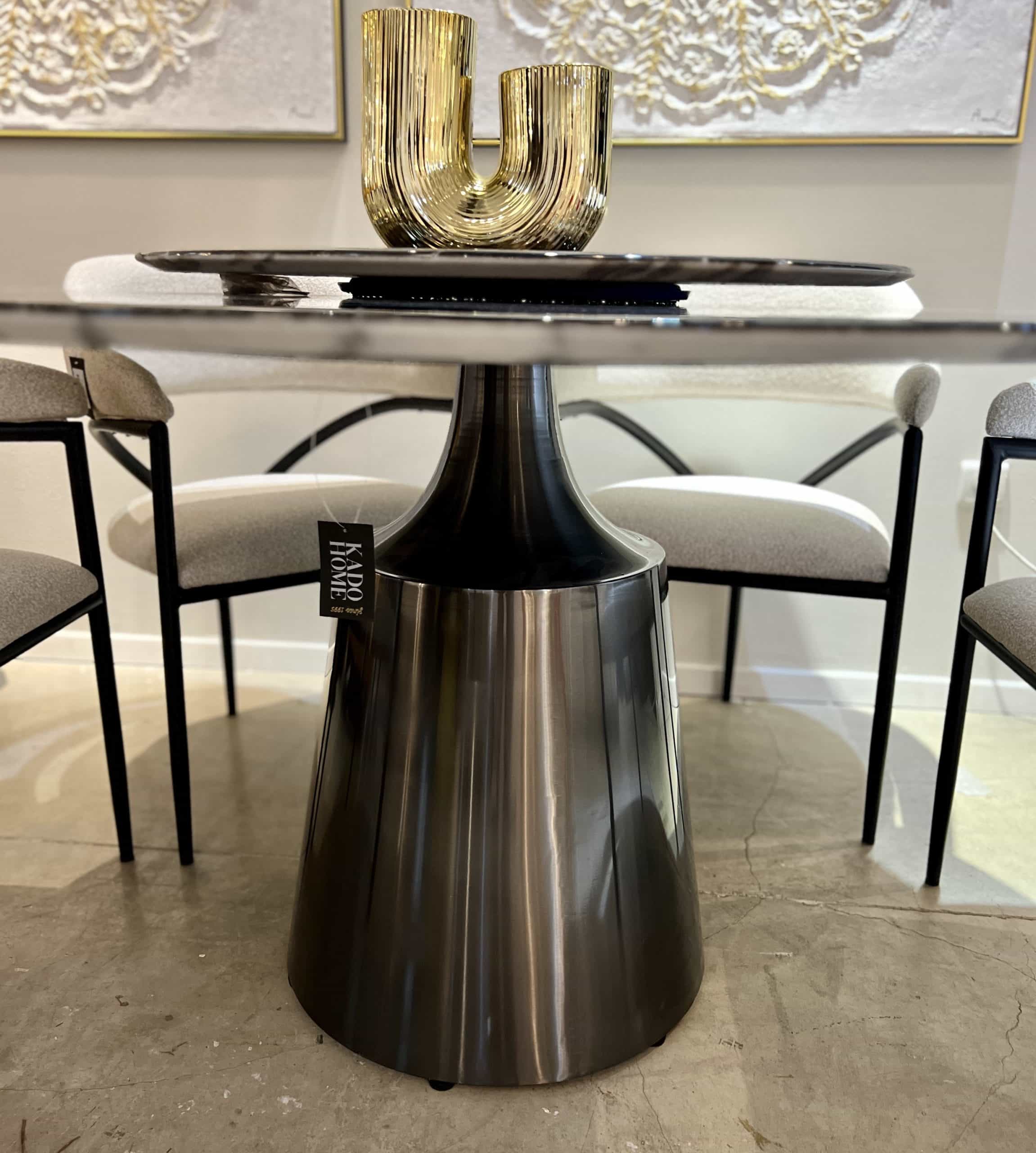 שולחן אוכל עגול מרבל שחור רגל שחור מוברש דגם קימי שולחן אוכל עגול מרבל שחור רגל שחור מוברש דגם קימי