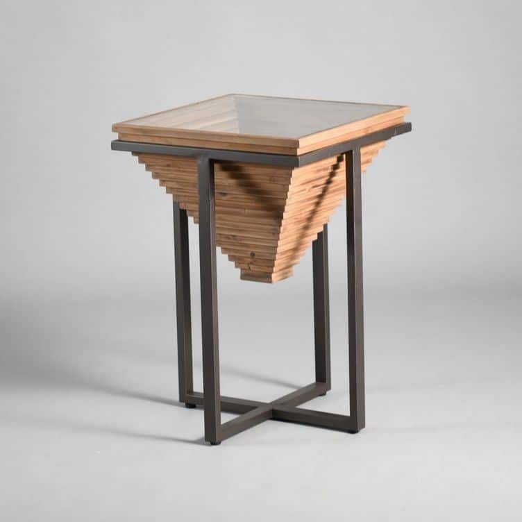 שולחן צד גבוה פירמידה עץ רגל ברזל שחור דגם וודרוני