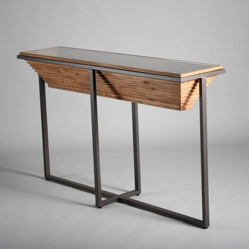 קונסולה פירמידה עץ גדולה 135 רגל ברזל שחור דגם וודרוני קונסולה פירמידה עץ גדולה 135 רגל ברזל שחור דגם וודרוני