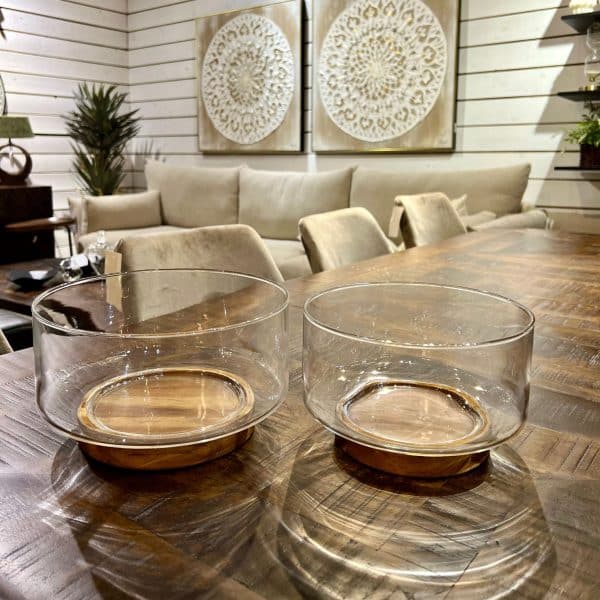 קערה זכוכית בסיס עץ דגם אליס