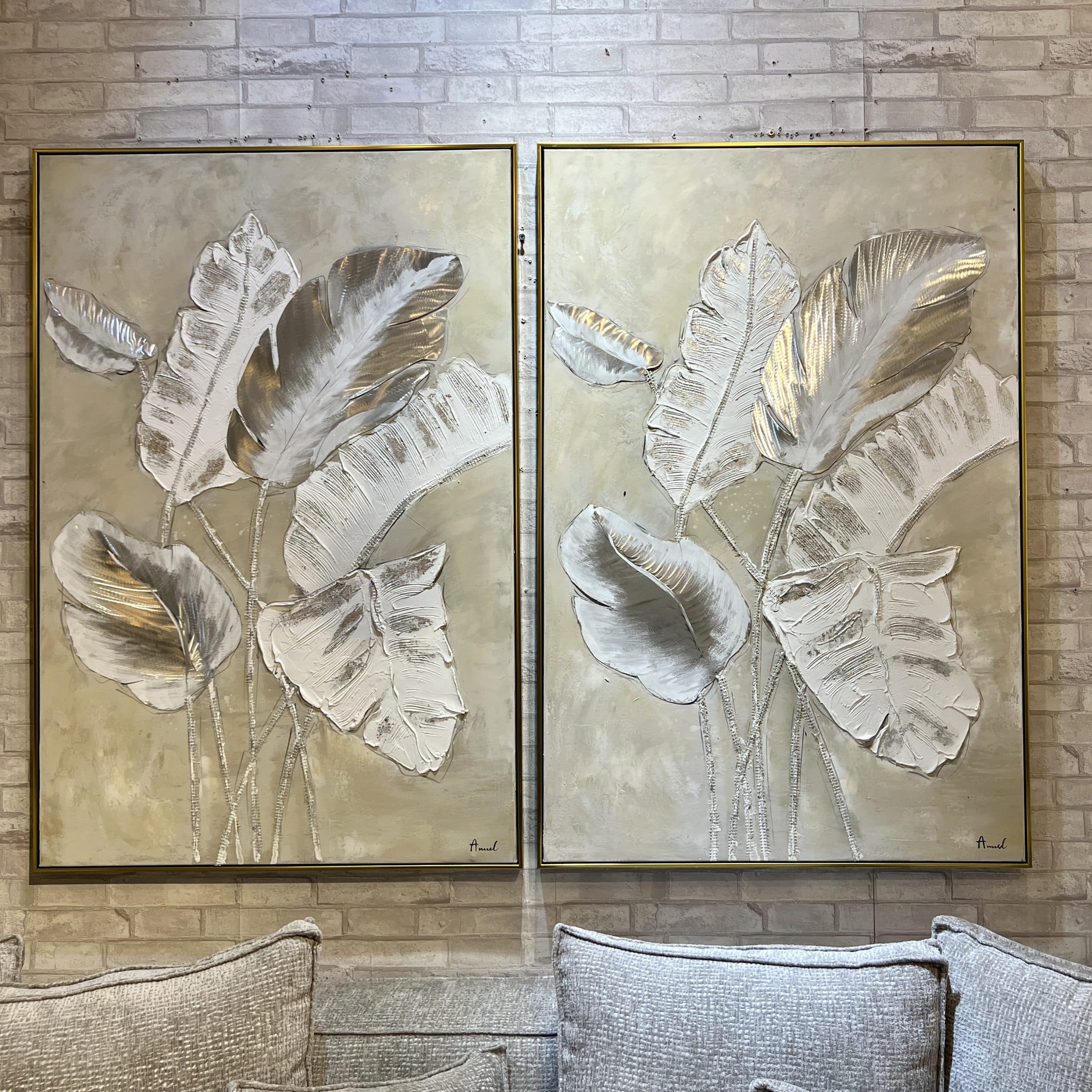 תמונת שמן עלים בשילוב הדפסה אנאל עם מסגרת