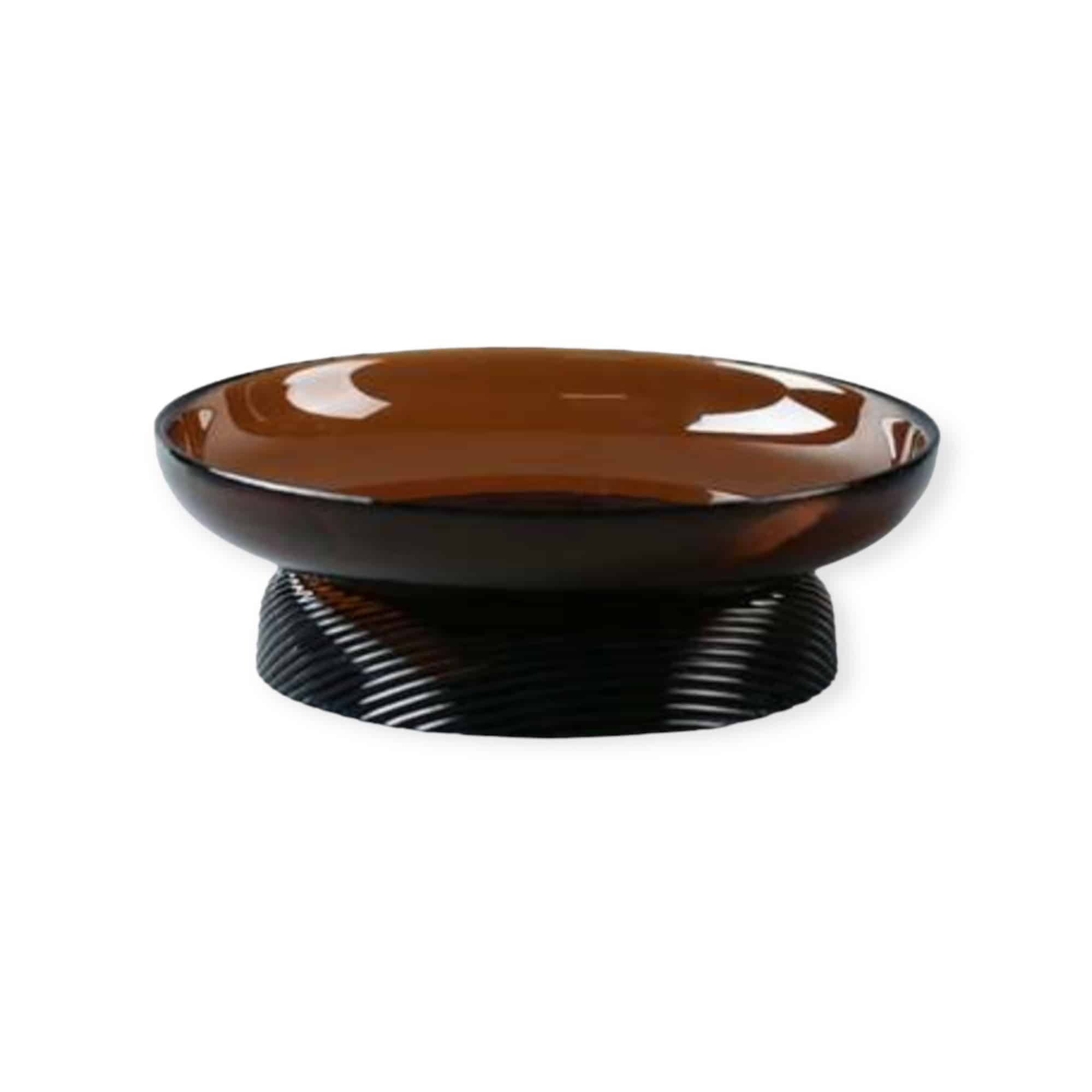 קערה זכוכית על רגל זכוכית נמוכה אמבר דגם אליס קערה זכוכית על רגל זכוכית נמוכה אמבר דגם אליס