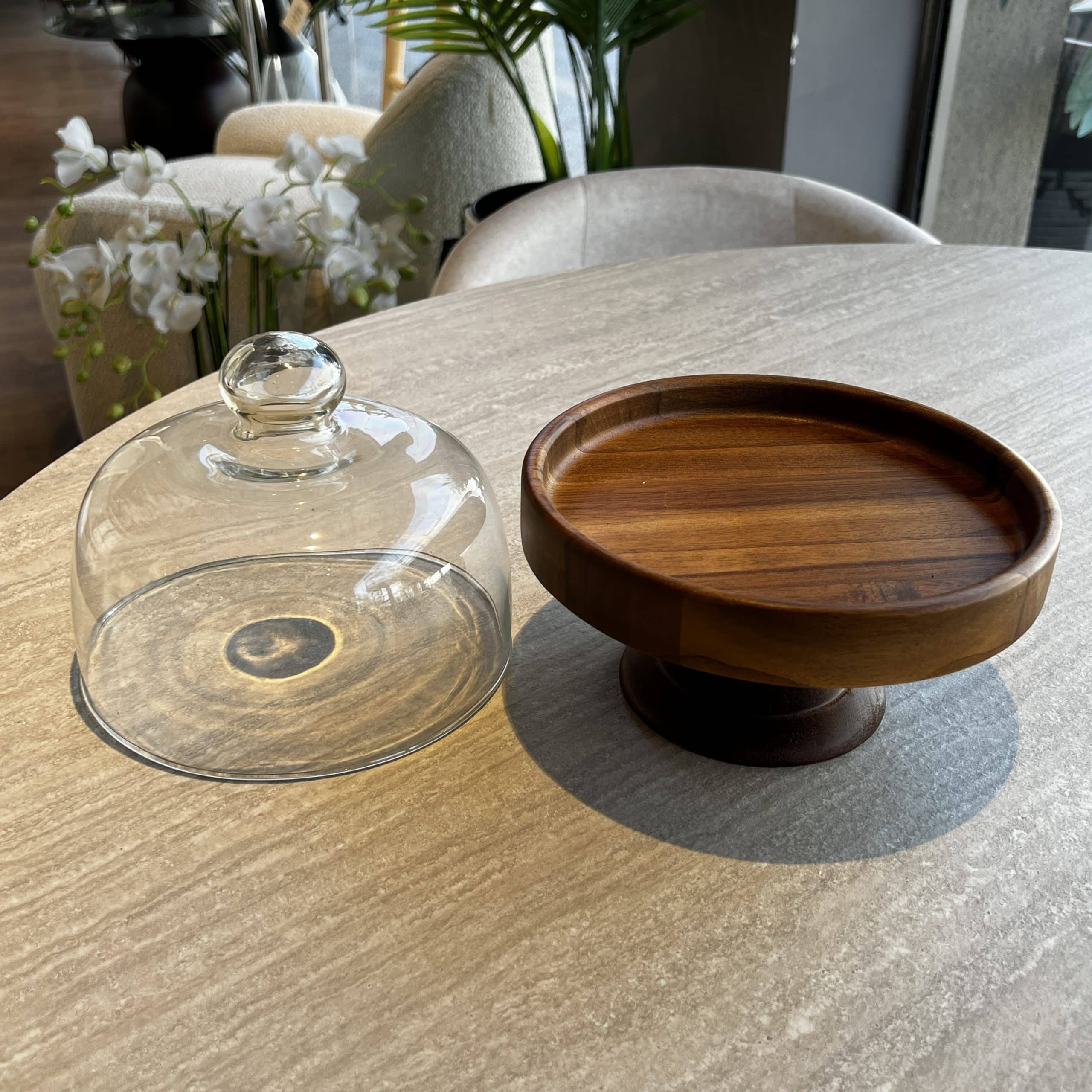 מגש עץ על רגל עם מכסה זכוכית בינוני דגם איקו מגש עץ על רגל עם מכסה זכוכית בינוני דגם איקו