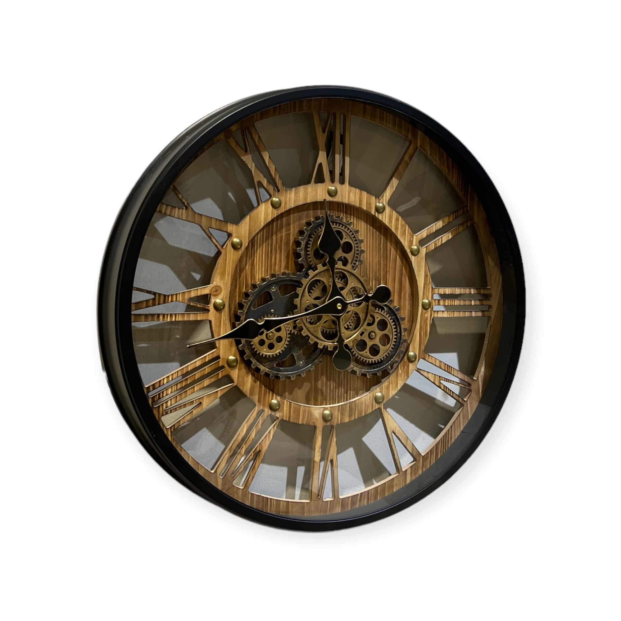 שעון עץ חלול מנגנון חשוף וזכוכית מסגרת שחורה דגם איקו שעון עץ חלול מנגנון חשוף וזכוכית מסגרת שחורה דגם איקו