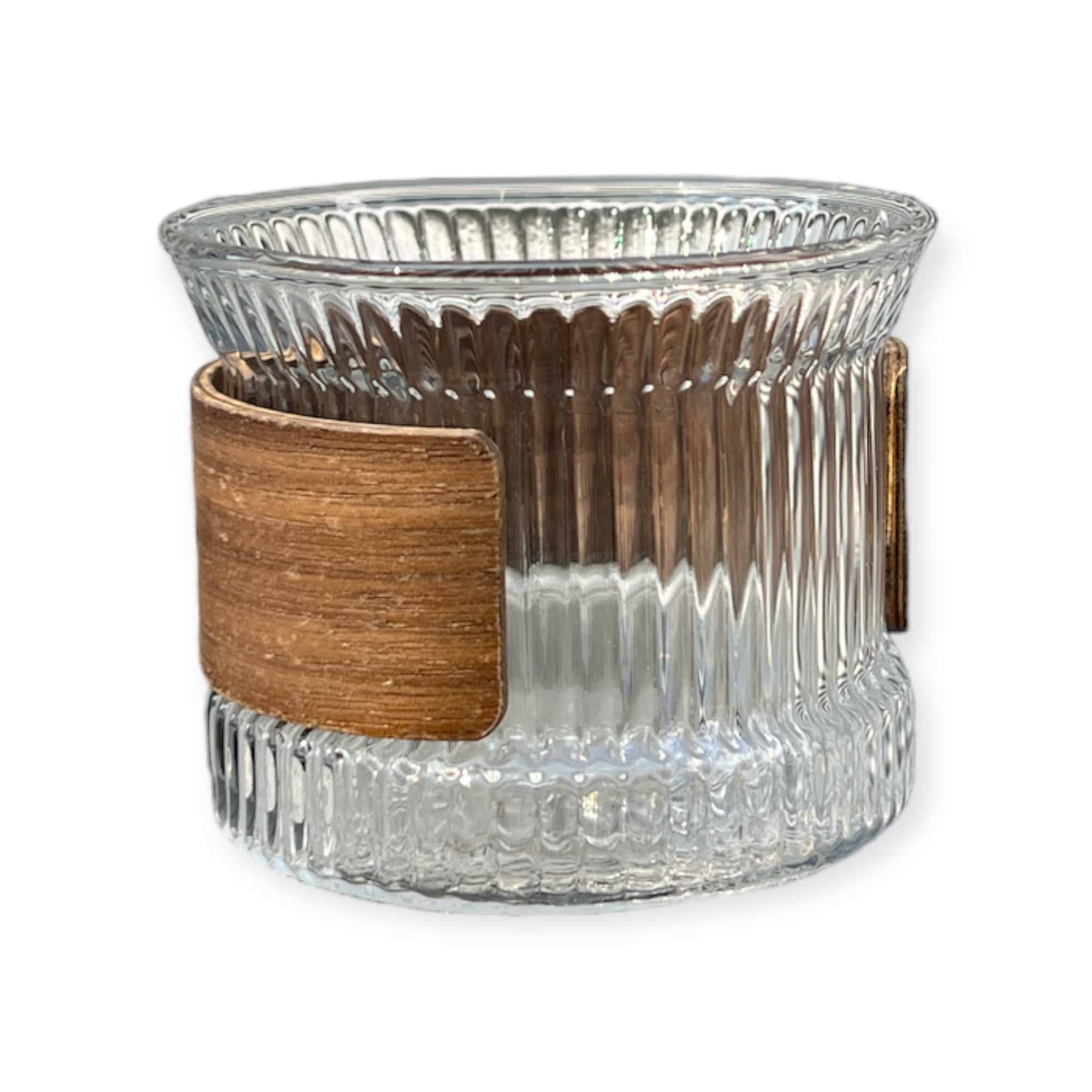 כוס זכוכית פסים מאחז עץ עוטף דגם איקו כוס זכוכית פסים מאחז עץ עוטף דגם איקו