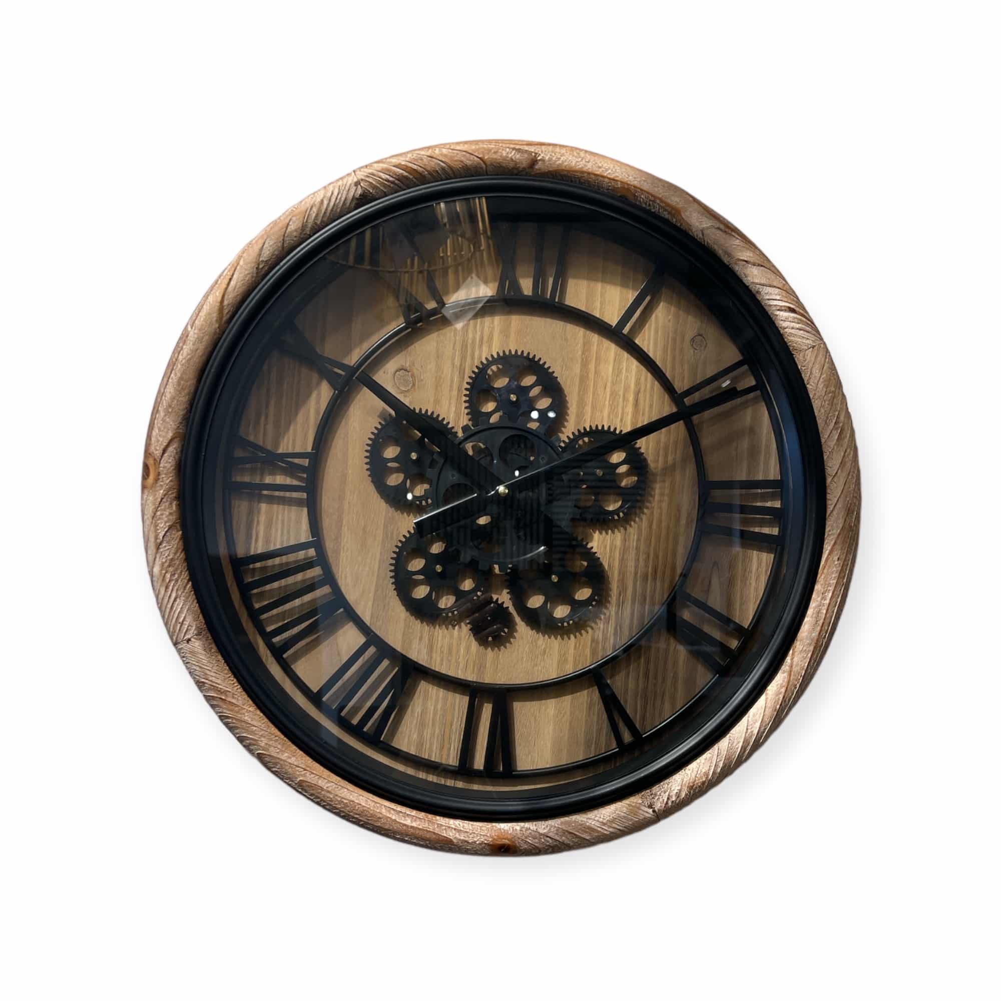שעון עץ מנגנון ומספרים שחורים עם זכוכית דגם איקו שעון עץ מנגנון ומספרים שחורים עם זכוכית דגם איקו