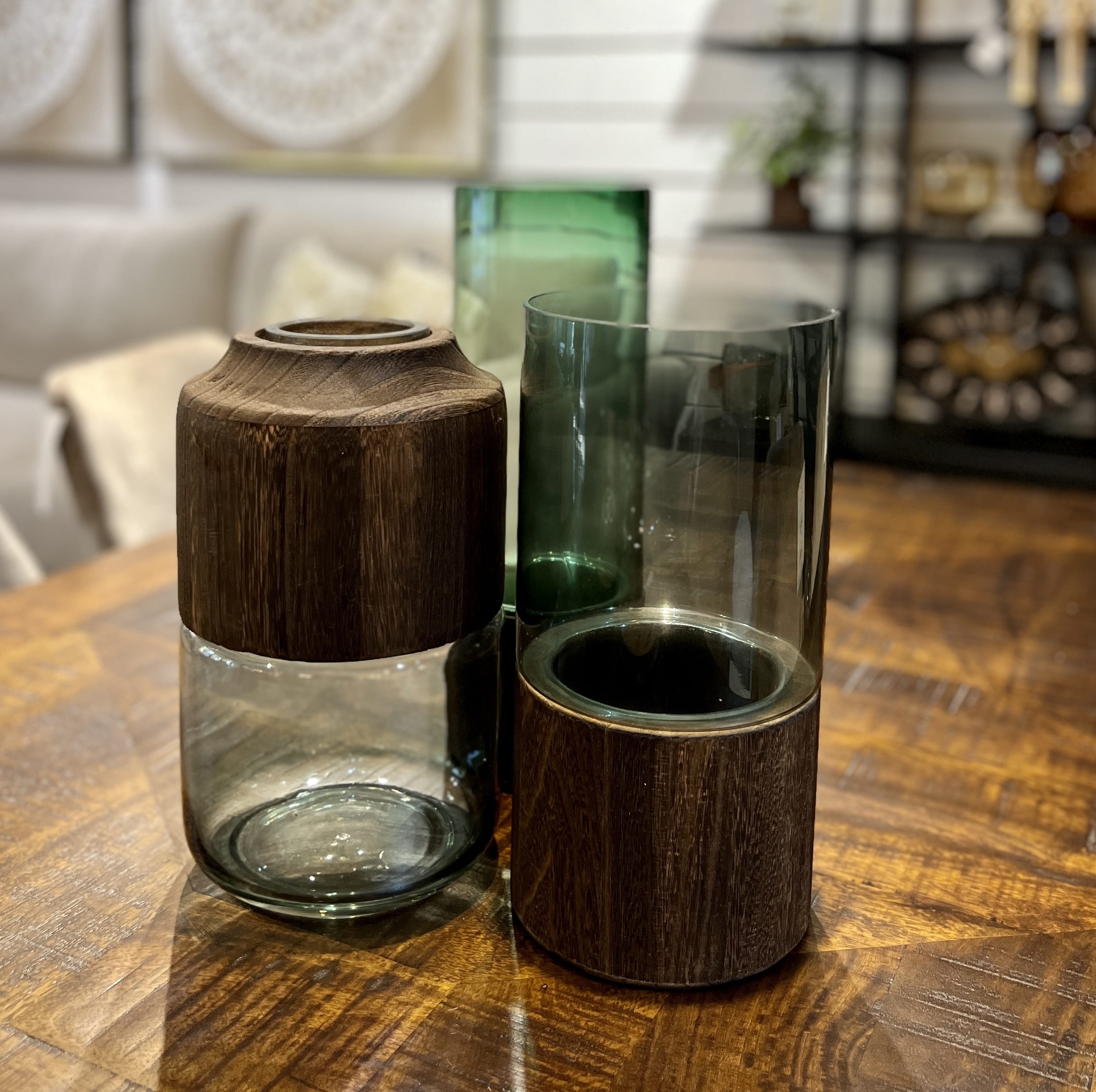 כד זכוכית אפורה חצי עליון עץ דגם אליס