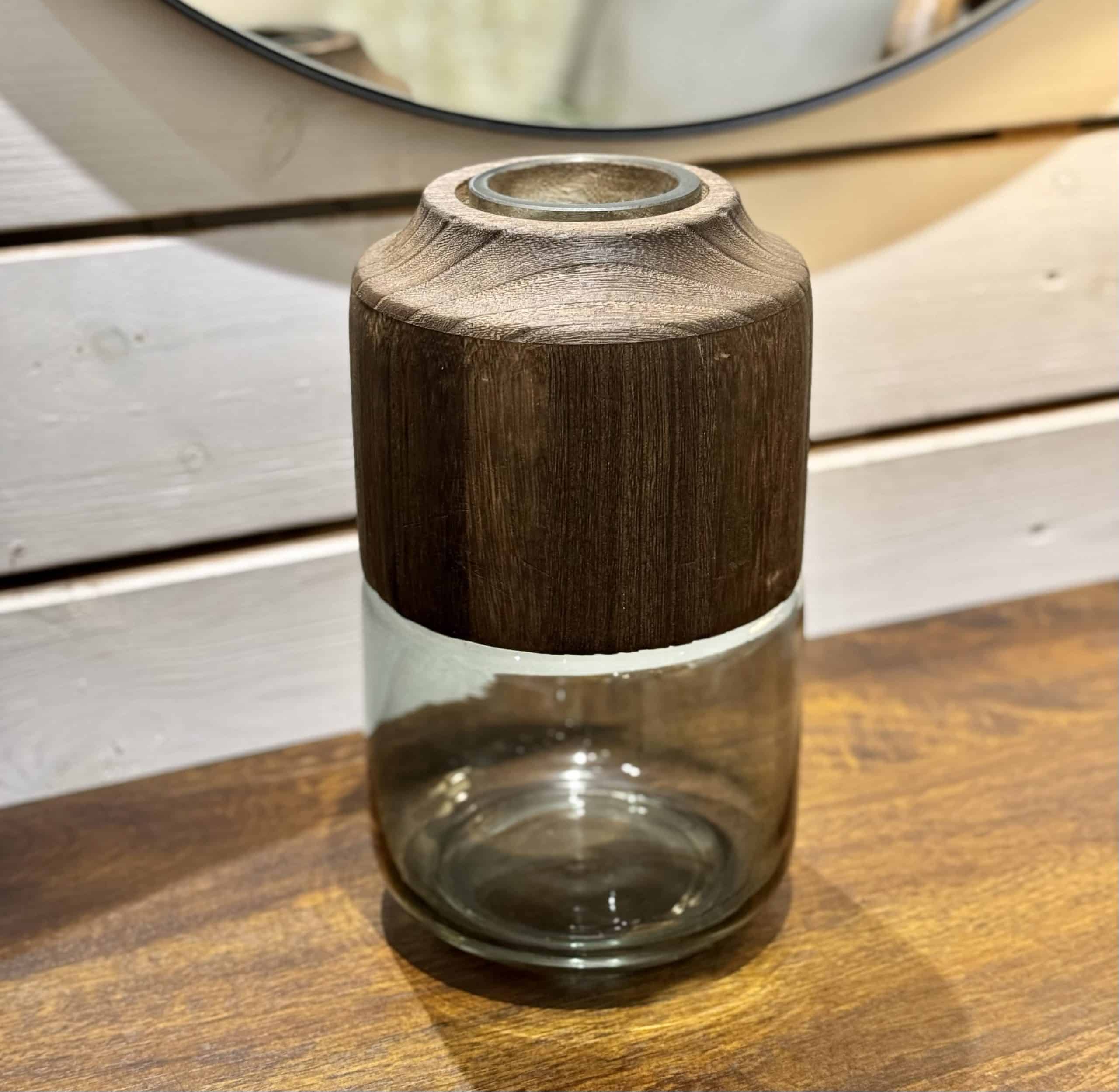 כד זכוכית אפורה חצי עליון עץ דגם אליס