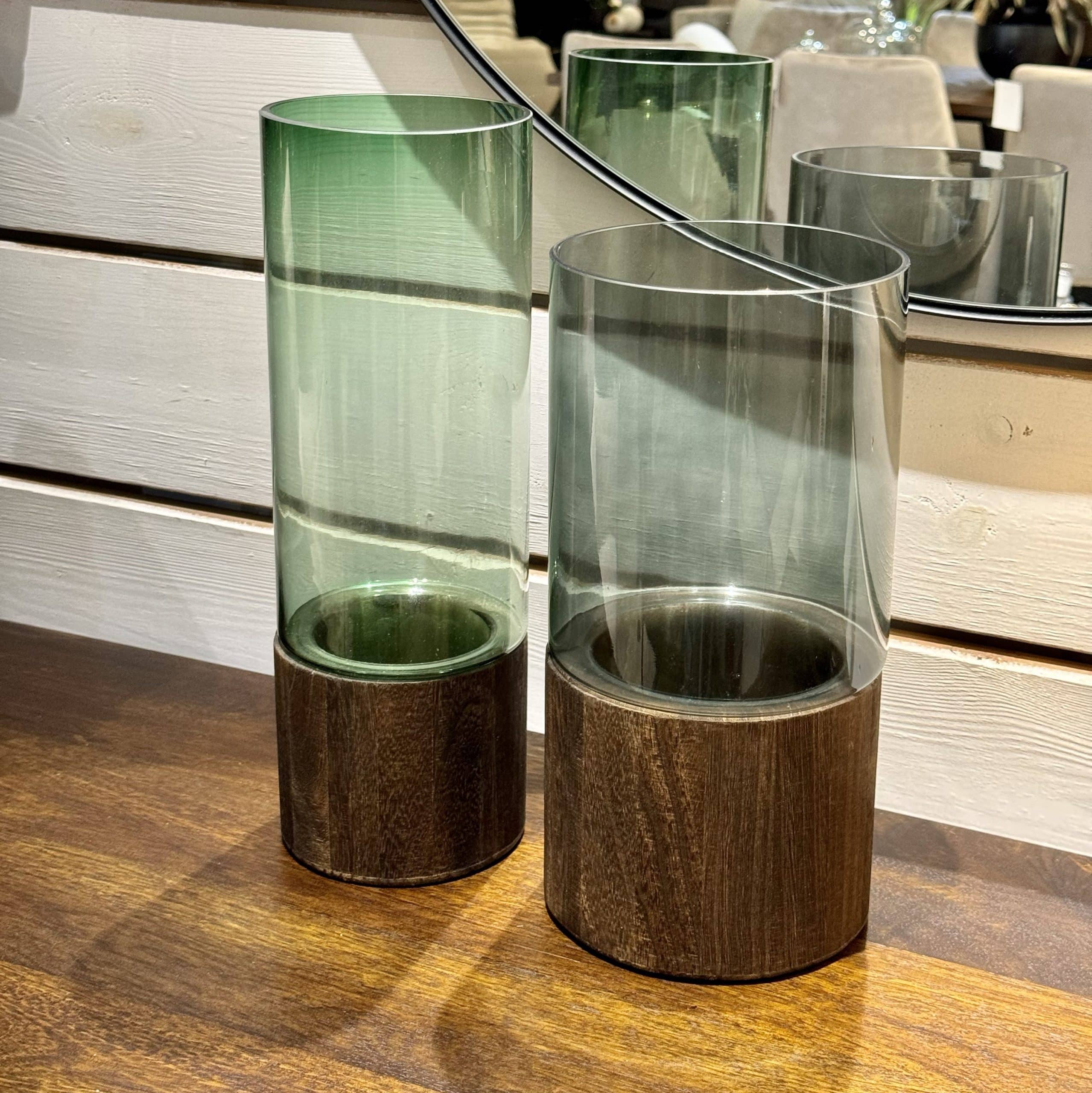 כד עשישית זכוכית אפורה בסיס עץ דגם אליס