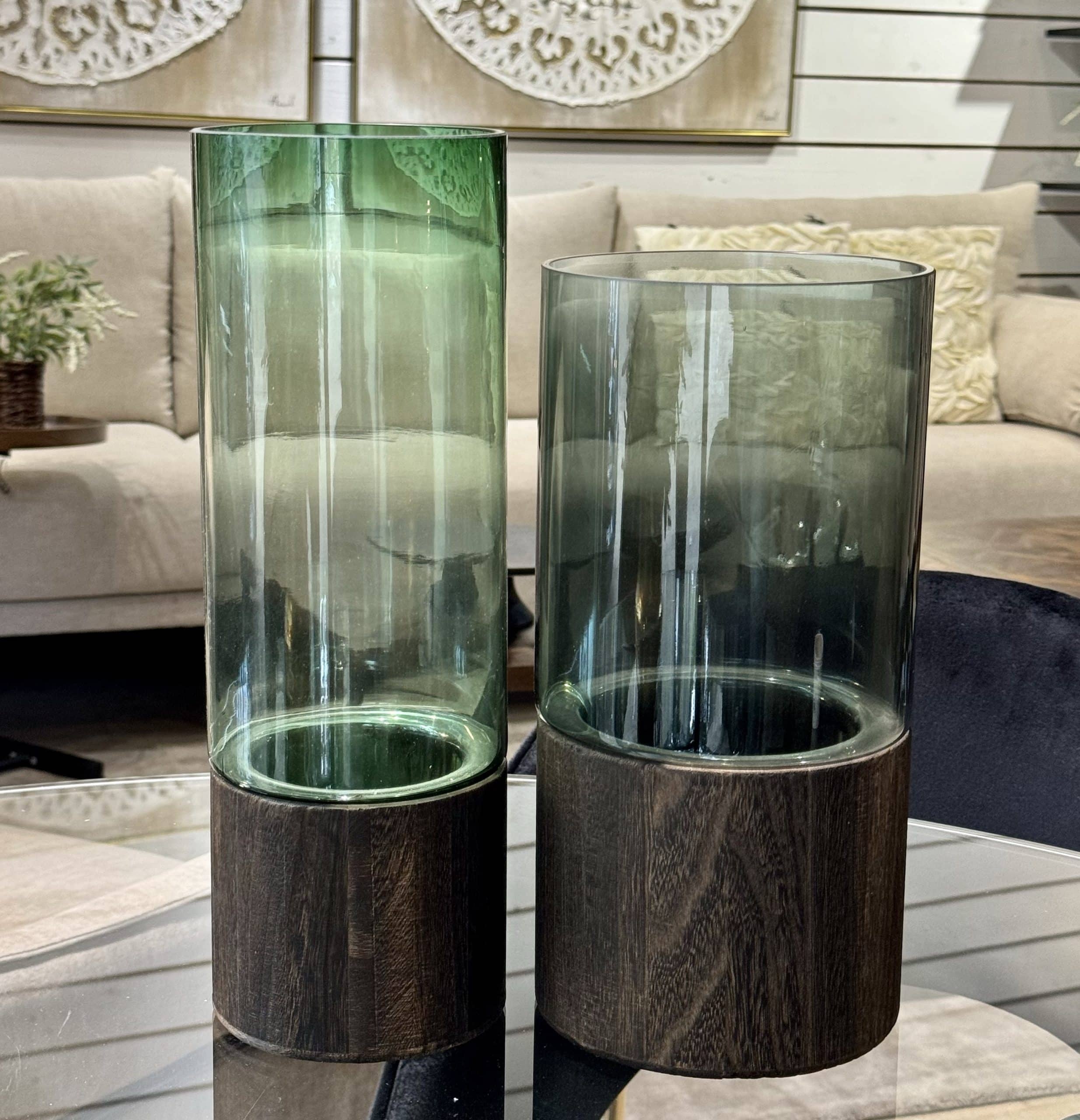 כד עשישית זכוכית אפורה בסיס עץ דגם אליס