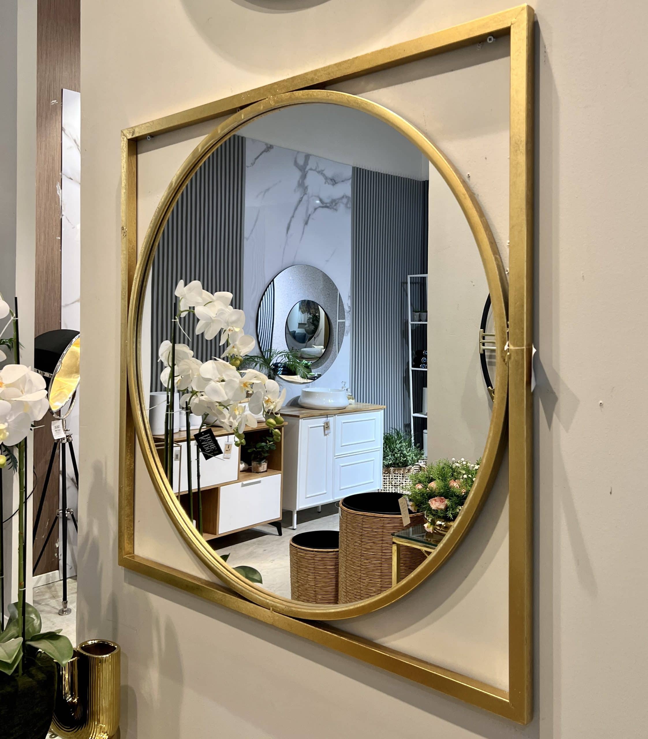 מראה מסגרת ברזל זהב קוטר 100 דגם בלה