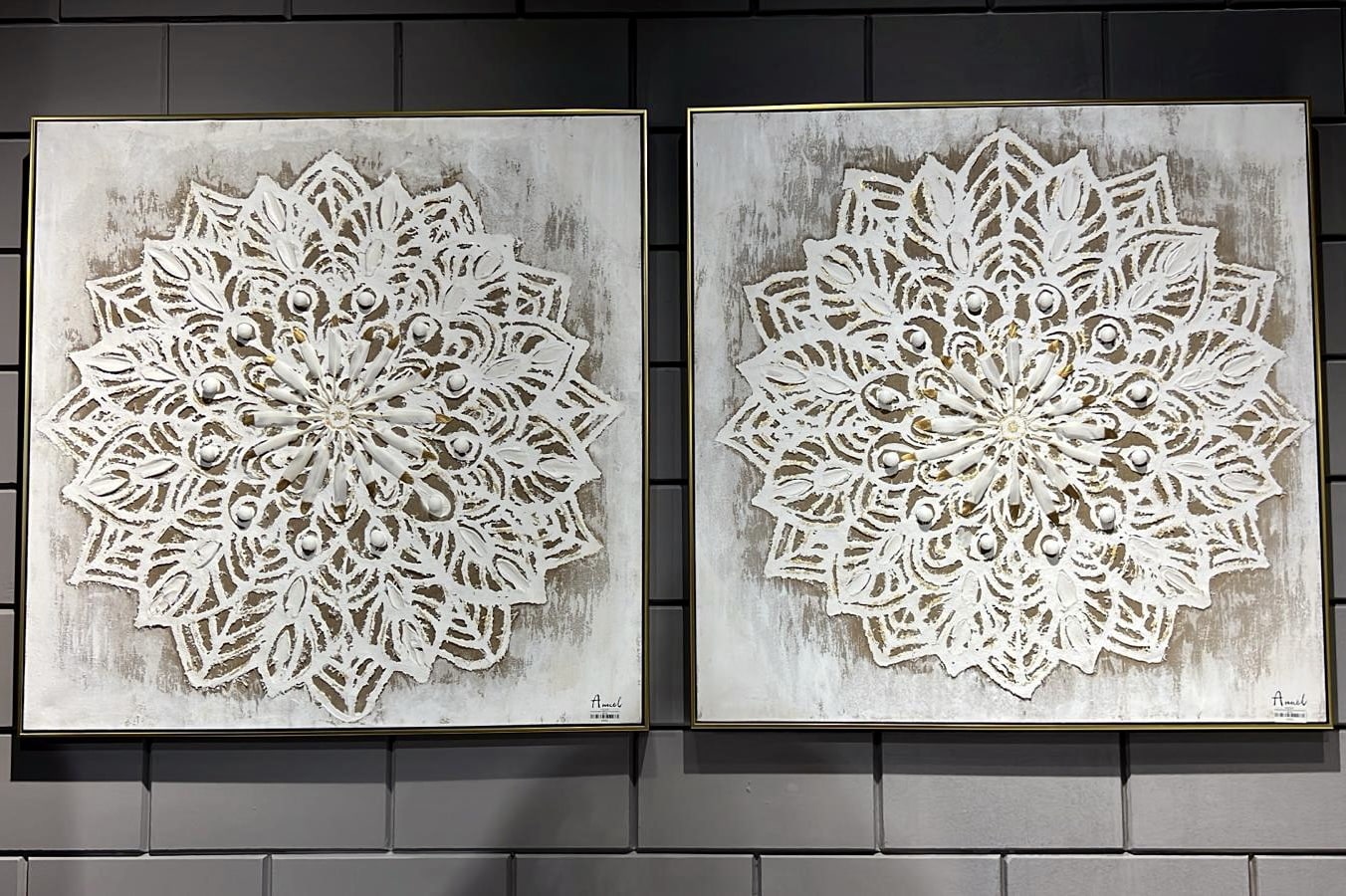 תמונת שמן נוצות בשילוב הדפסה אנאל עם מסגרת