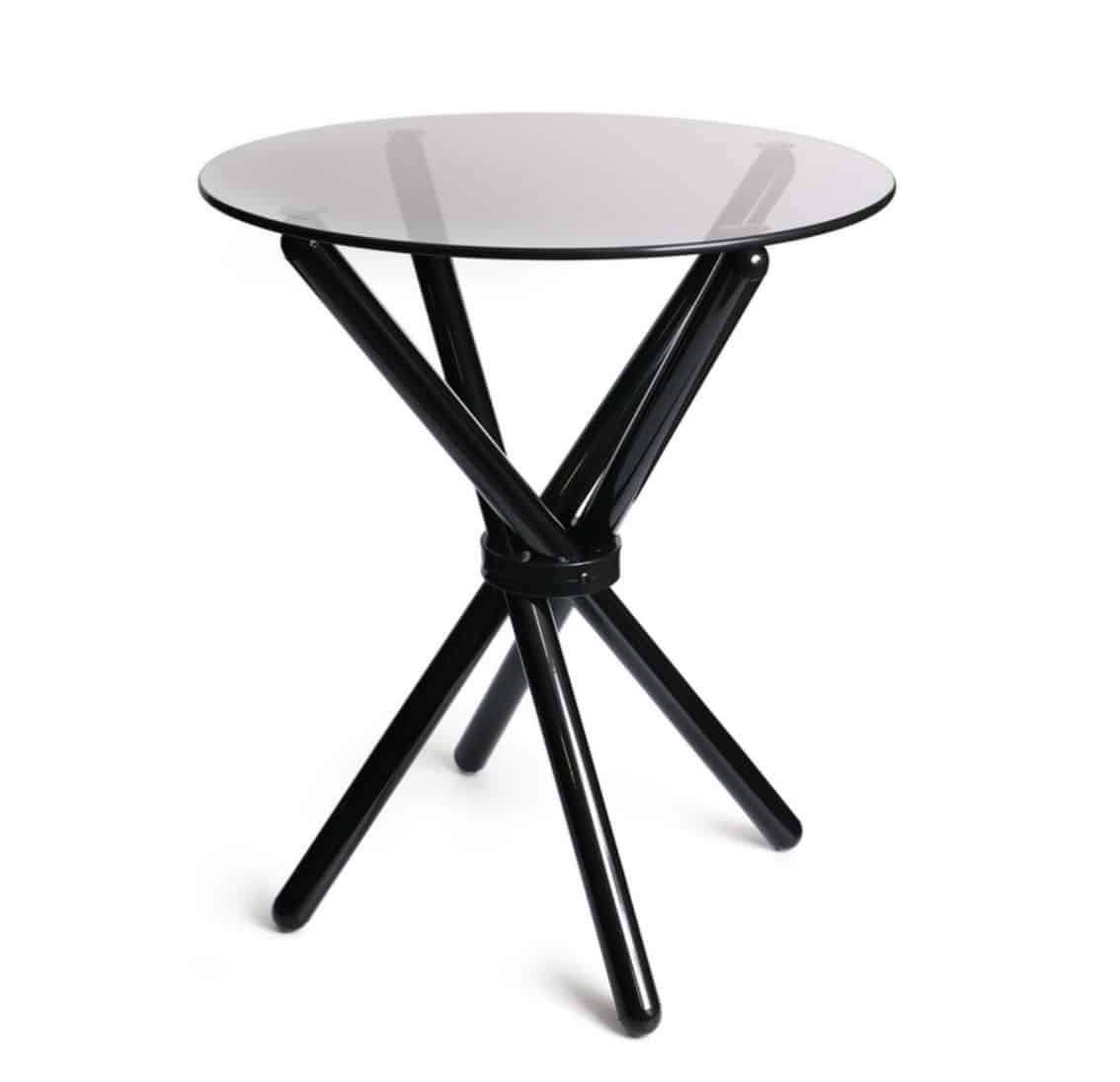 שולחן צד זכוכית עגול רגל שחור ישרה דגם נוקס