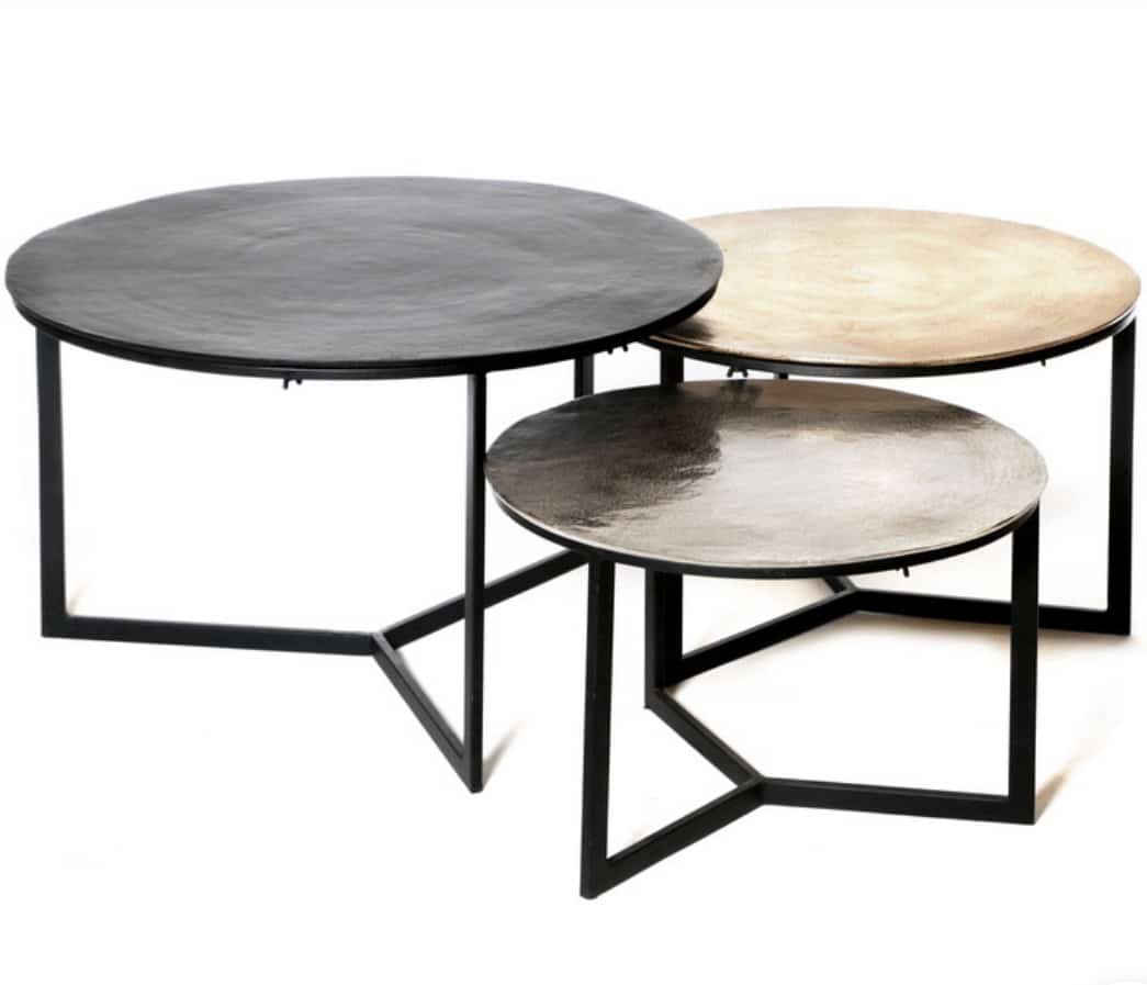 סט שלוש שולחנות עגול שחור ניקל זהב דגם נוקס סט שלוש שולחנות עגול שחור ניקל זהב דגם נוקס