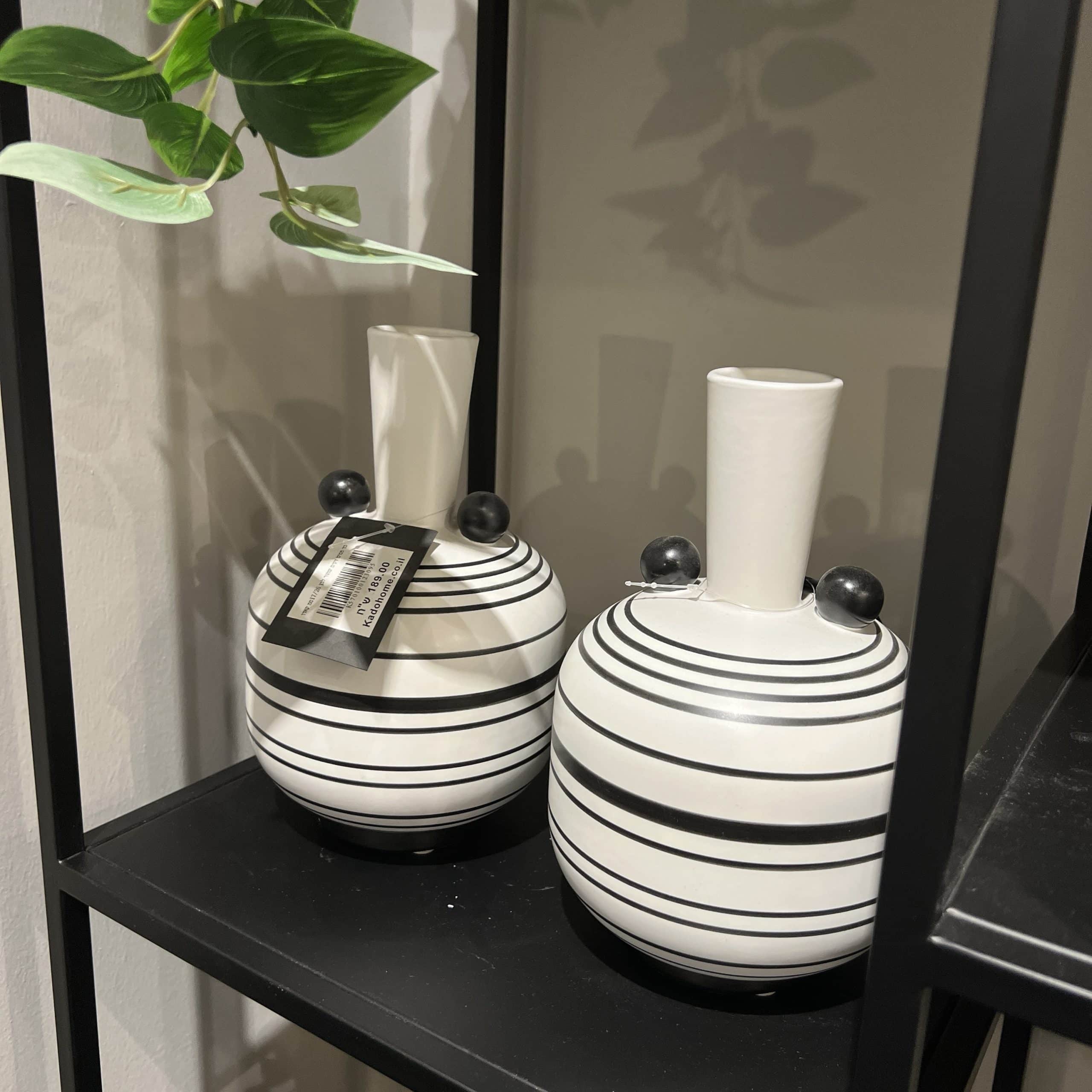 כד פסים דקים שחור לבן