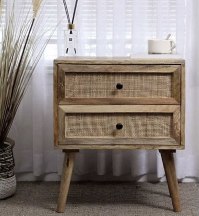 שידת צד דגם ווד 2 מגירות ראטן עץ מנגו